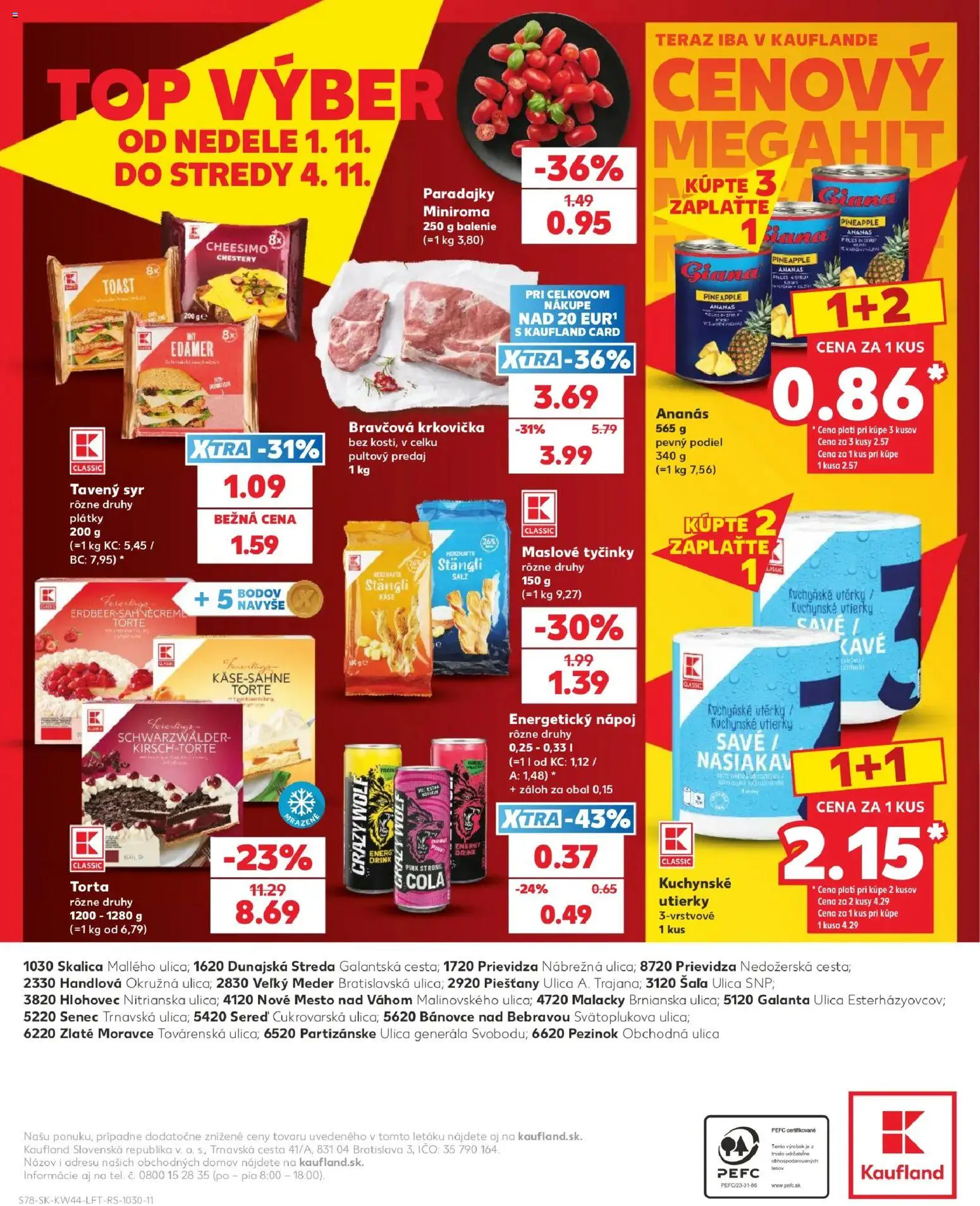 Náhľad Kaufland letáku platného od 29.10.2026 - Torta, Paradajky, Krkovička, Bravčová krkovička, Cola, Ananás, Utierky, Tavený syr