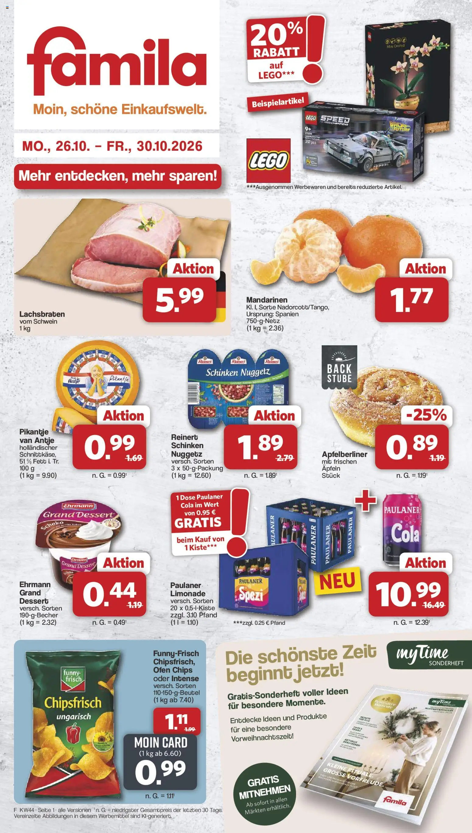 Vorschau von dem Prospekt des Geschäftes Famila Nordwest, gültig ab dem 26.10.2026 - Chips, Cola, Ofen, Paulaner, Schinken, Limonade, Mandarinen, Ehrmann grand dessert