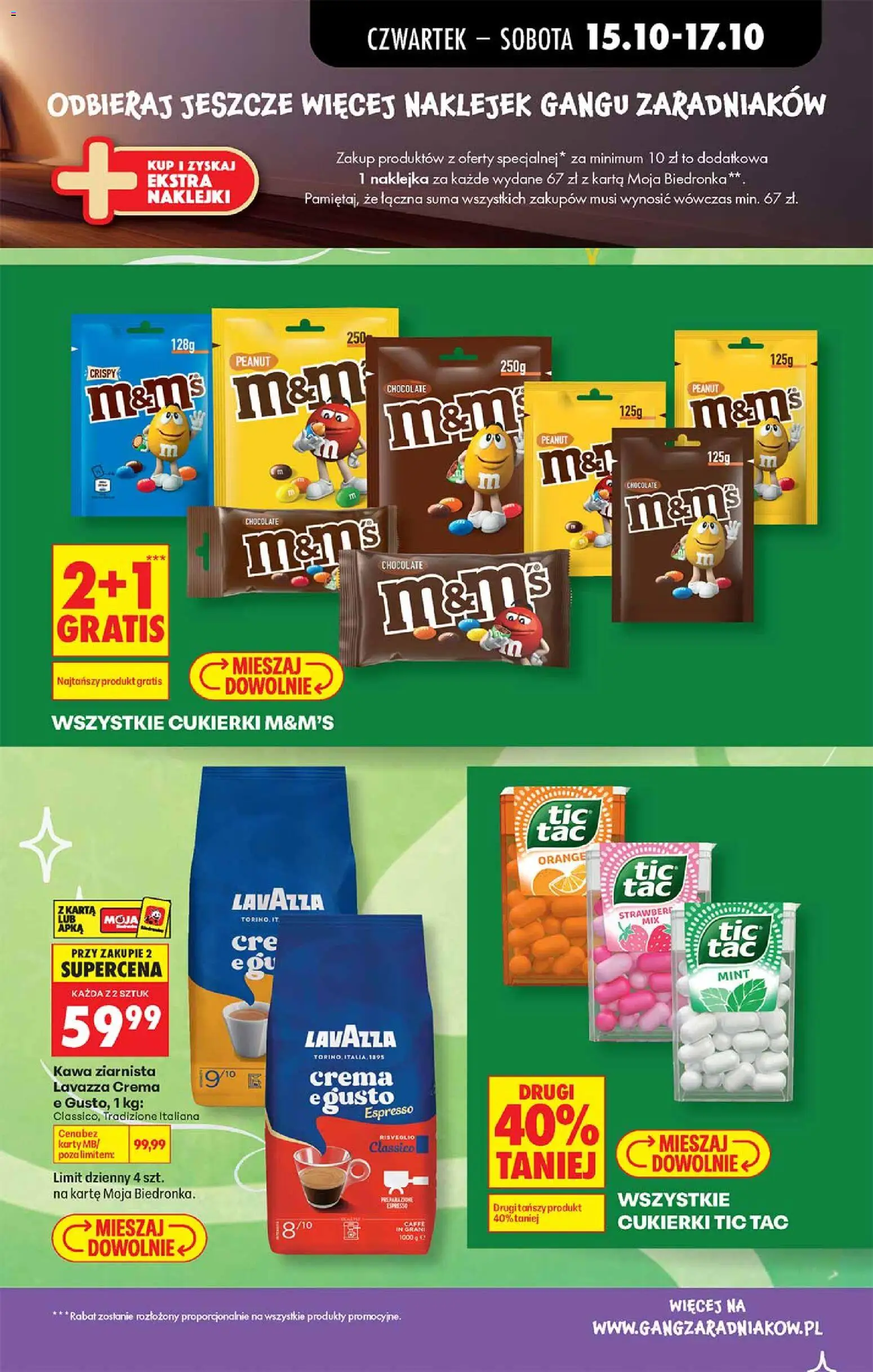 Pogląd gazetki "Biedronka gazetka - Gang zaradniaków II" ze sklepu Biedronka ważnej od 15.10.2026 - Kawa, Naklejki, Kawa ziarnista, Lavazza, Cukierki, Lavazza crema, Kawa ziarnista Lavazza, M&M's
