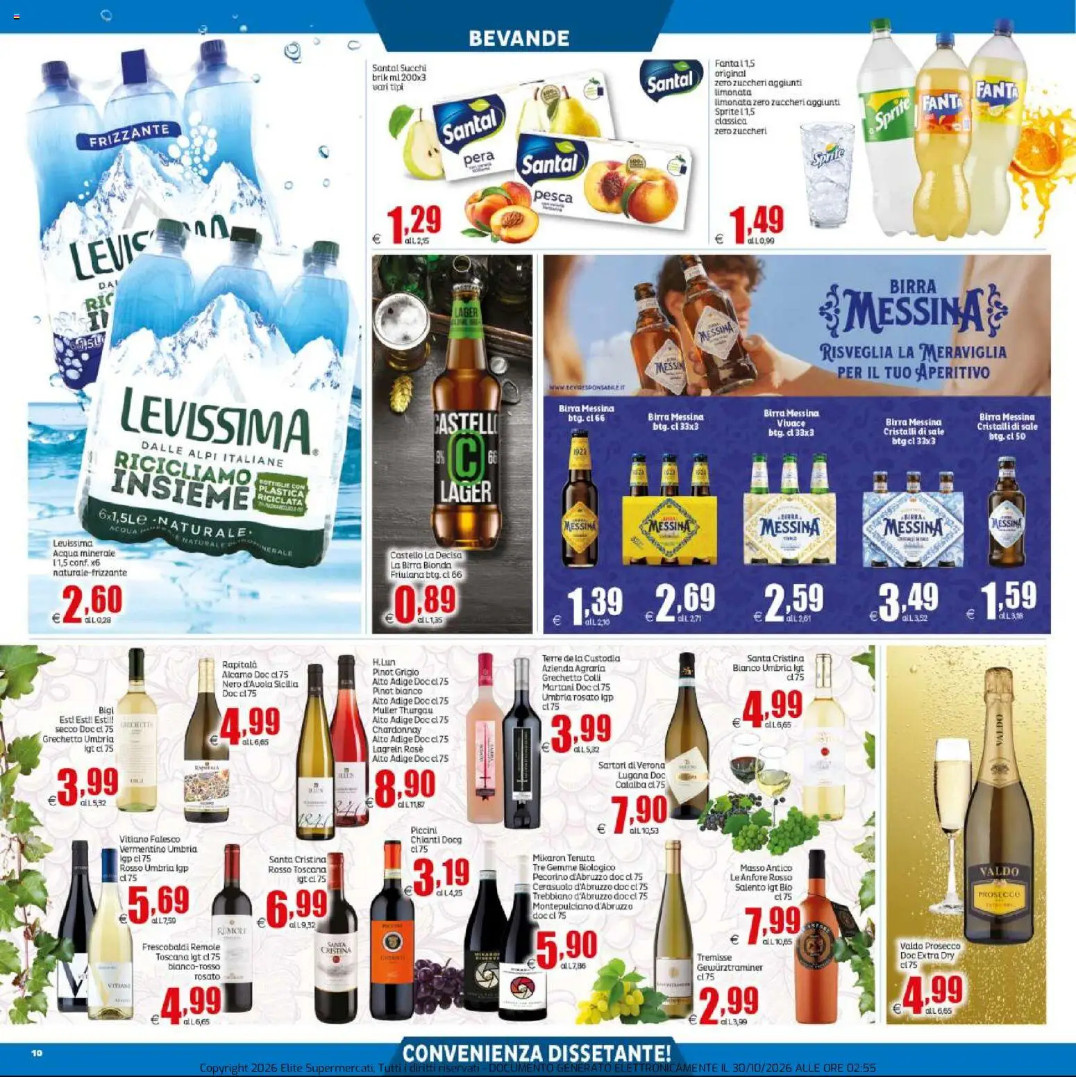 Anteprima dell'opuscolo Elite Supermercati volantino Prezzi Tondi dal negozio Elite Supermercati valido da 30/10/2026 - Acqua, Birra, Prosecco, Sale, Pera, Birra messina, Sprite, Limonata