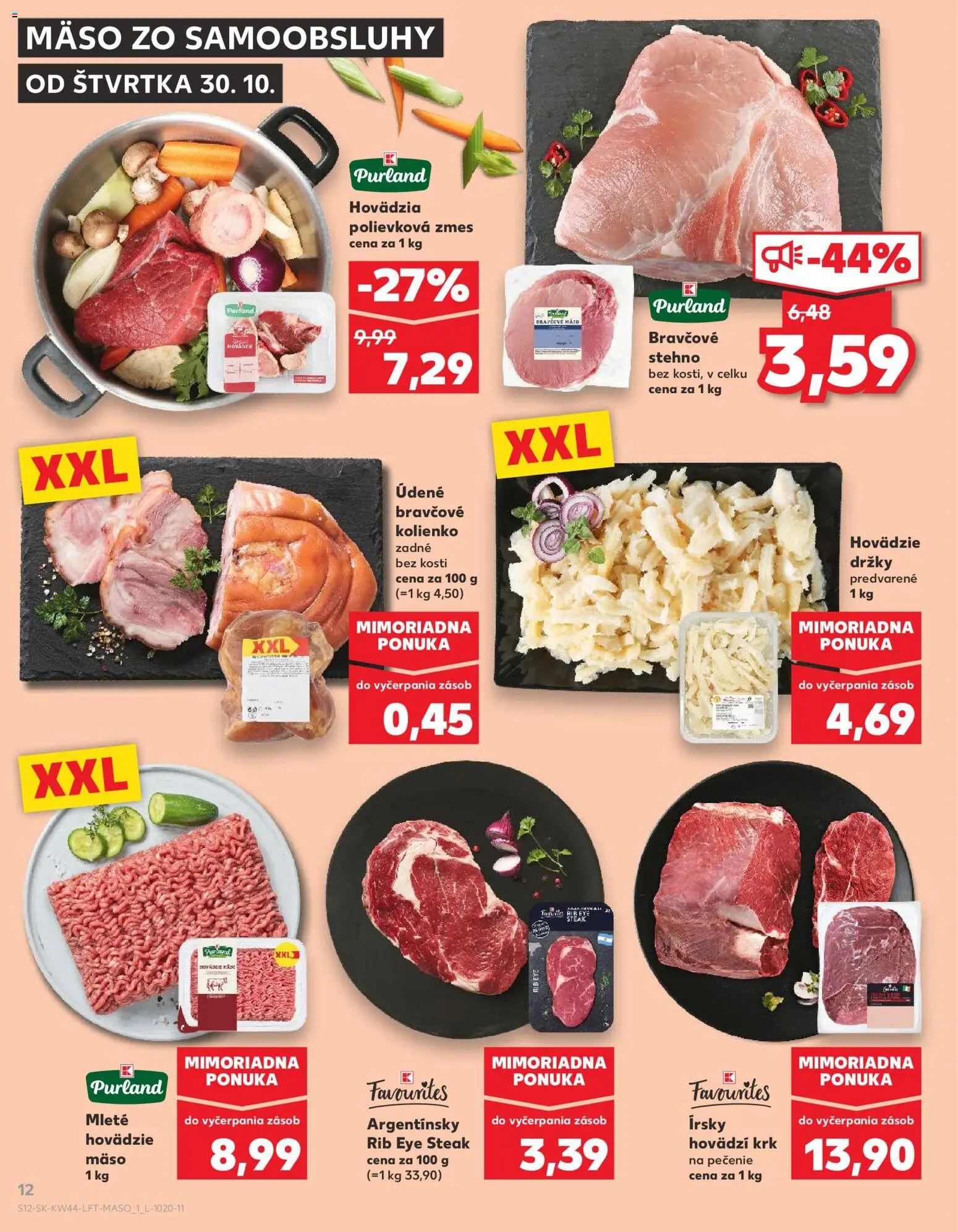 Náhľad Kaufland letáku platného od 30.10.2025 - Mäso, Steak, Hovädzie mäso, Bravčové stehno, Hovädzie držky