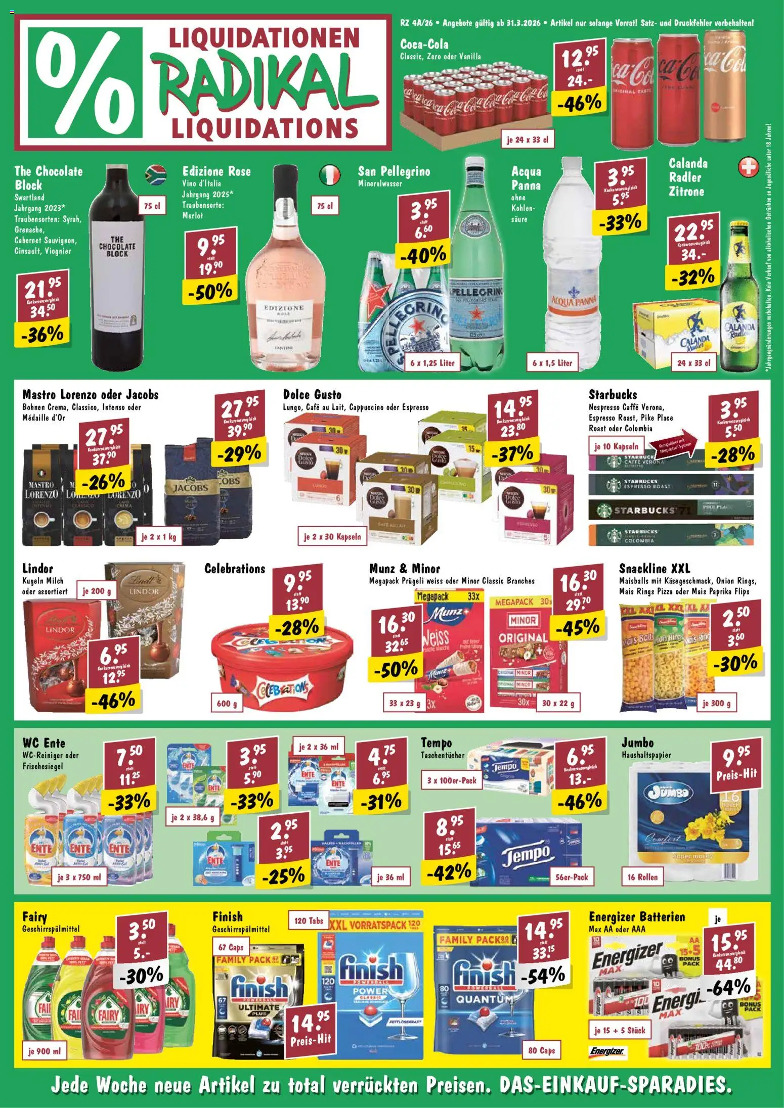 Vorschau des Merkblatts Radikal aktionen vom Shop Radikal gültig von 31.03.2026 bis 06.04.2026 - Pizza, Paprika, Milch, Celebrations, Zitrone, Lindor, Mineralwasser, Geschirrspülmittel