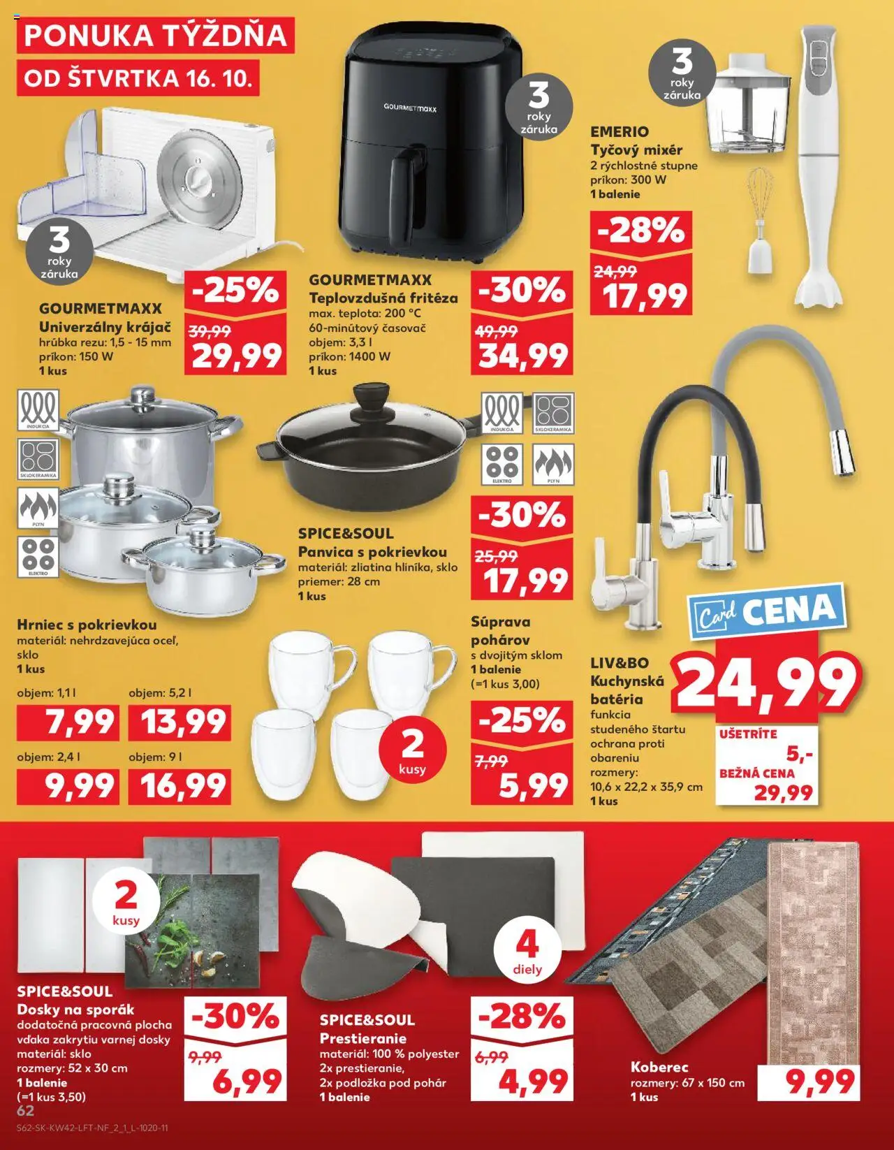 Náhľad Kaufland letáku platného od 16.10.2025 - Teplovzdušná frítéza, Koberec, Tyčový mixér, Batéria, Indukcia, Mixér, Sporák, Fritéza