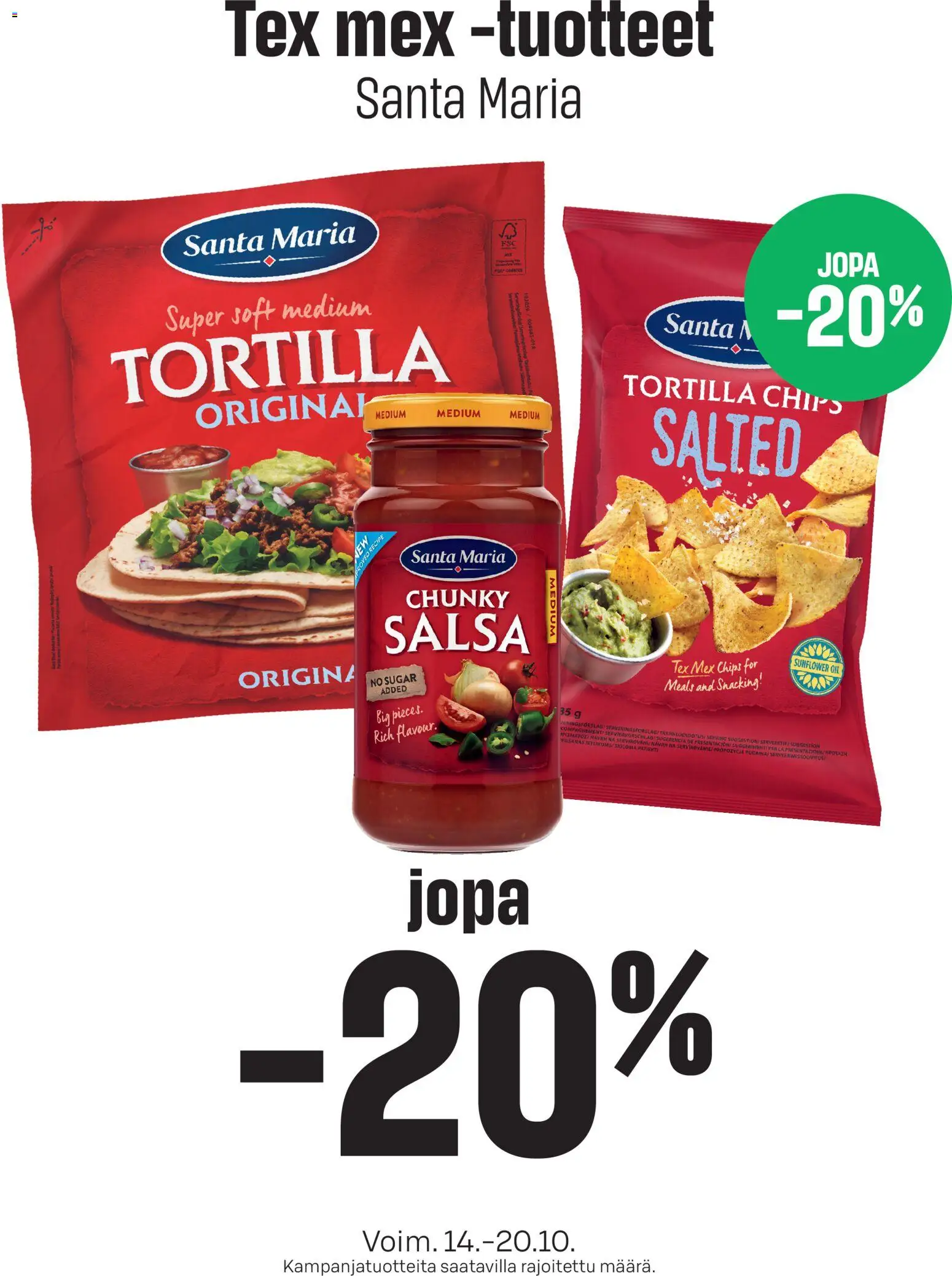 Kaupan Prisma Prisma Tex mex -tuotteet esikatselu, voimassa 14/10/2026 - Tortilla, Salsa