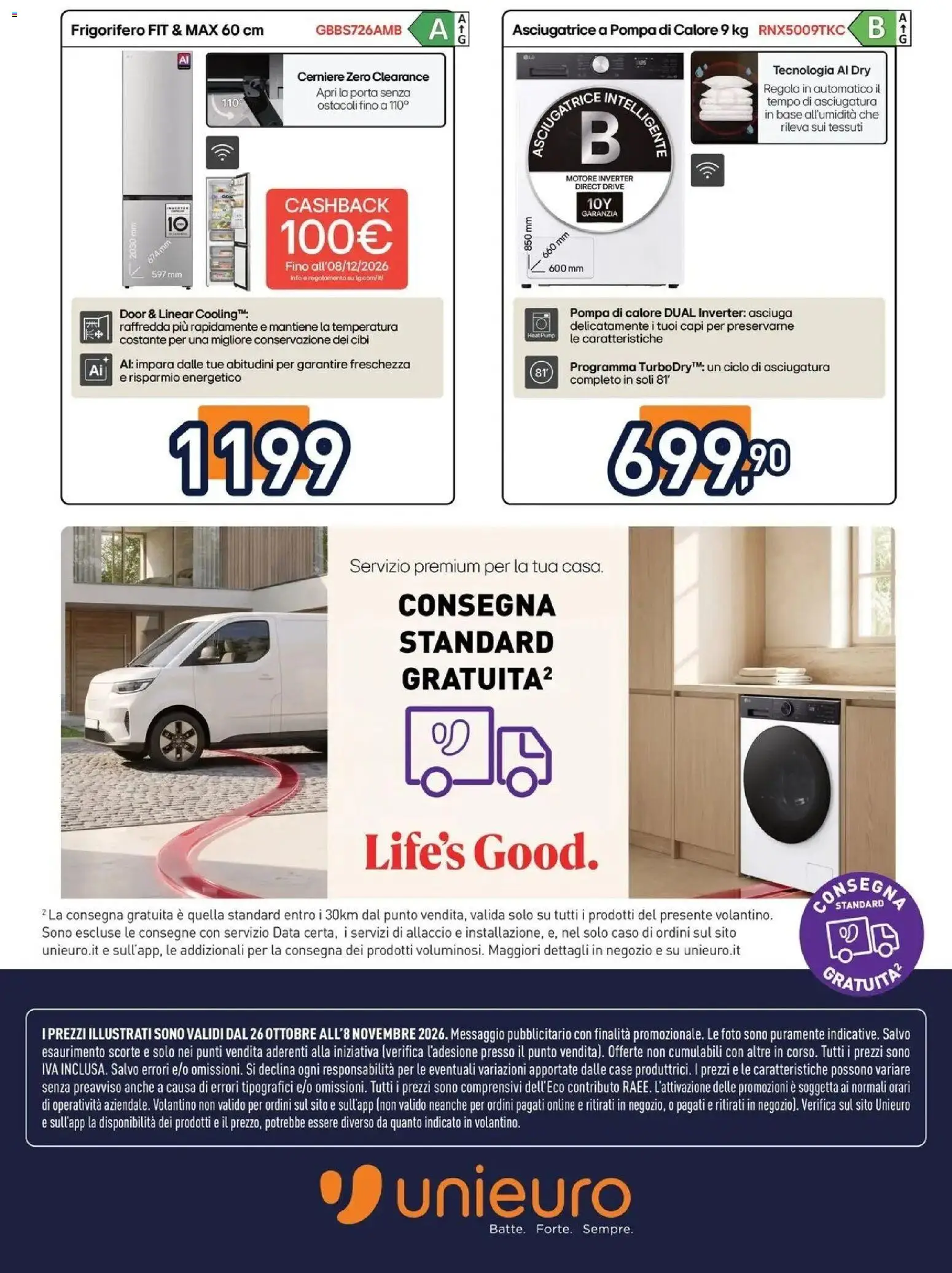 Anteprima dell'opuscolo Unieuro volantino Speciale Grandi elettrodomestici LG da Unieuro! dal negozio Unieuro valido da 26/10/2026