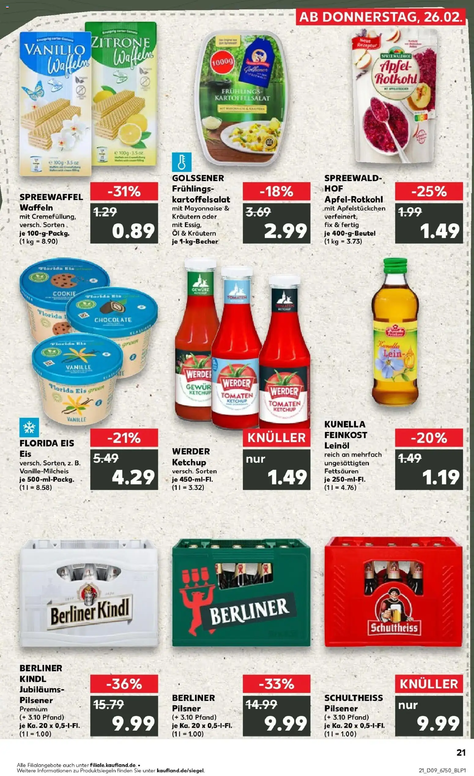 Vorschau von dem Prospekt des Geschäftes Kaufland, gültig ab dem 26.02.2026 - Eis, Äpfel, Waffeln, Öl, Berliner, Mayonnaise, Ketchup, Vanille