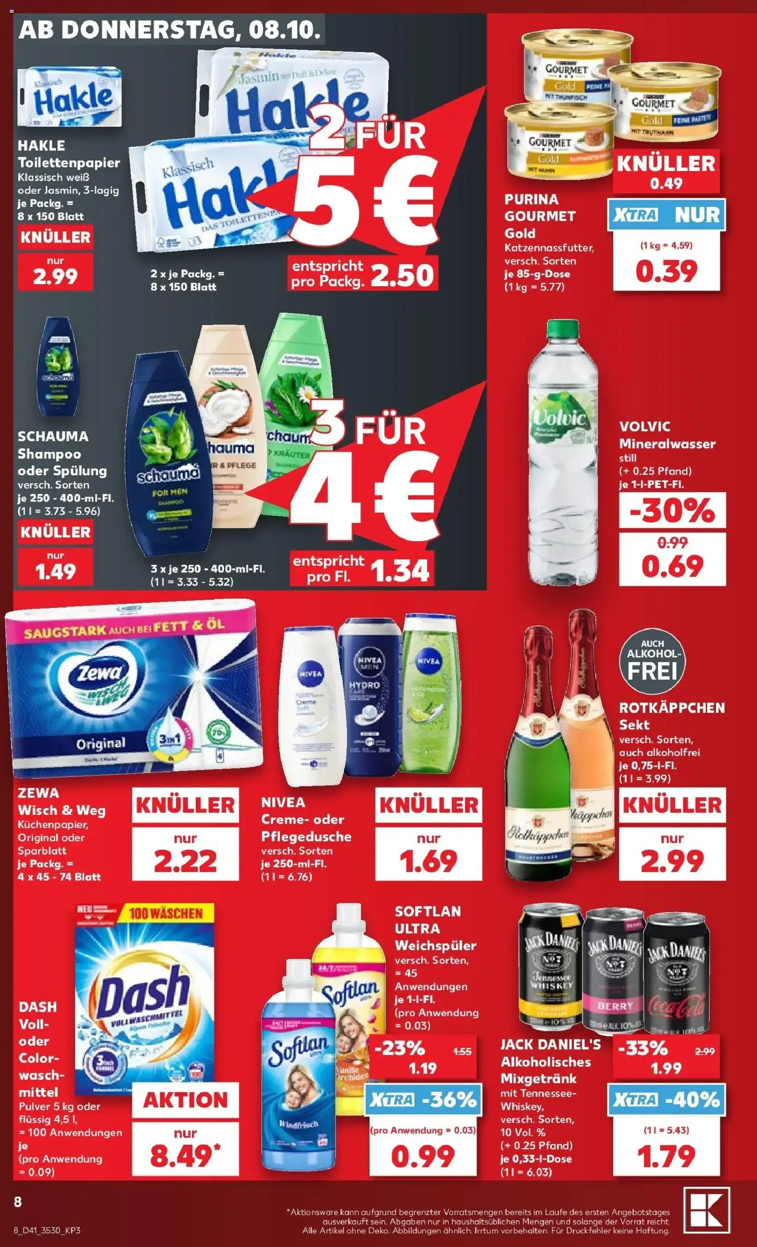 Vorschau von dem Prospekt des Geschäftes Kaufland, gültig ab dem 08.10.2026 - Öl, Orchidee, Rotkäppchen, Whiskey, Weichspüler, Zewa, Jack Daniel's, Mixgetränk