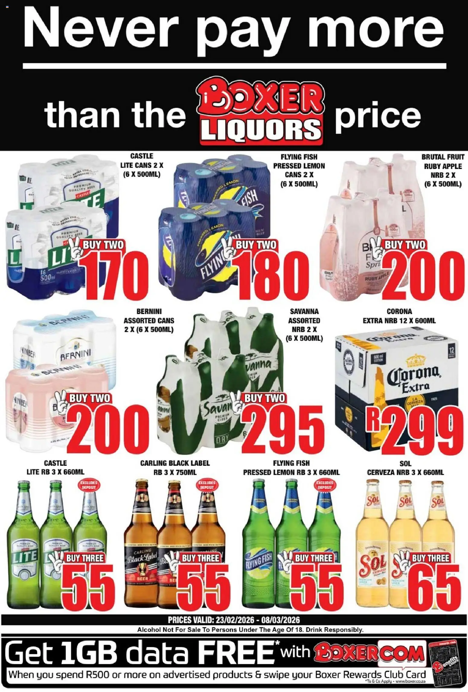 Preview of Boxer flyer valid from 23/02/2026 - Fish, Alcohol, Fruit, Data, Beer, Lemon