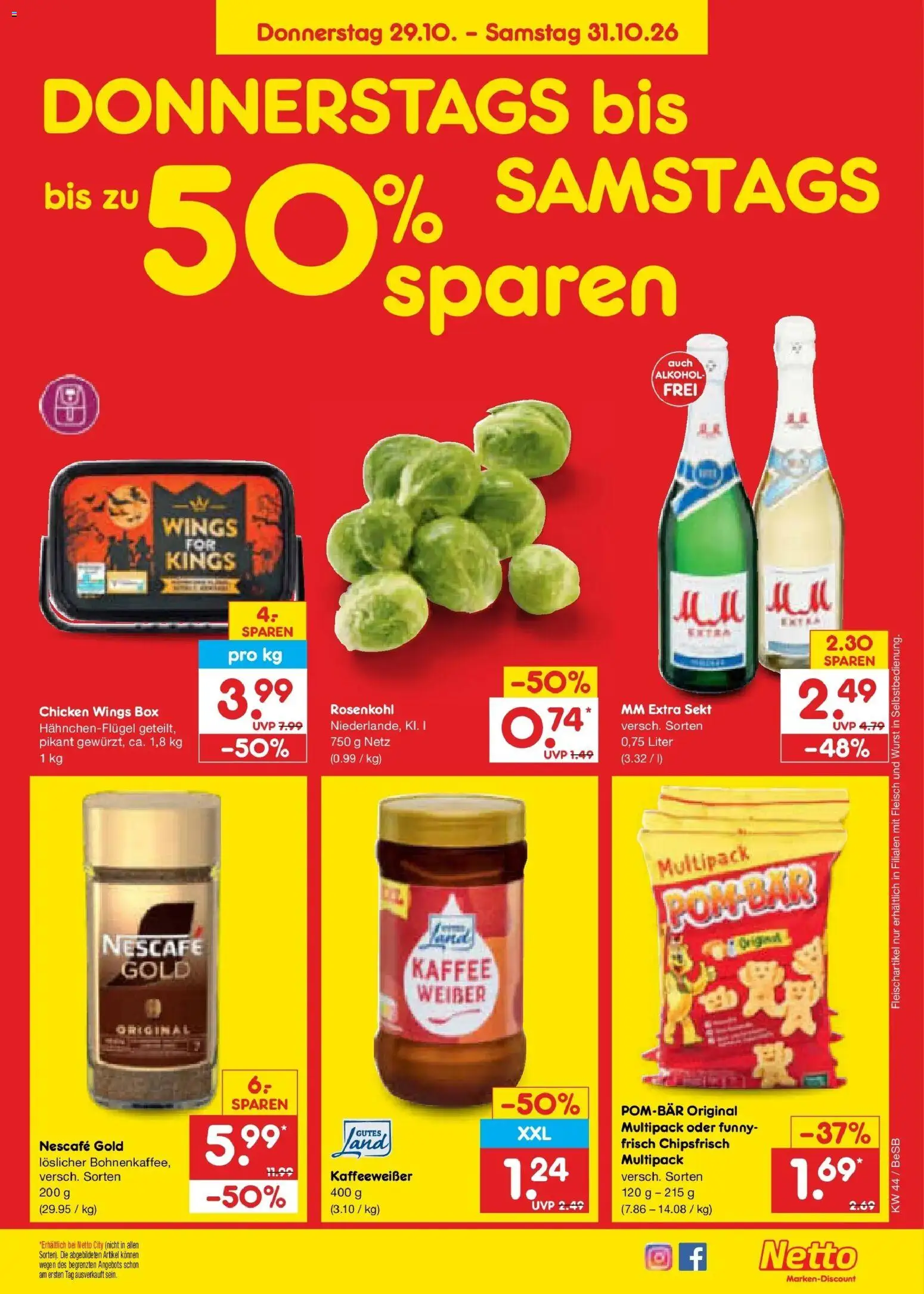 Vorschau von dem Prospekt des Geschäftes Netto Marken-Discount, gültig ab dem 28.10.2026 - Kaffee, Wurst, Alkohol, Fleisch, Box, Sekt, Nescafe, Nescafe gold