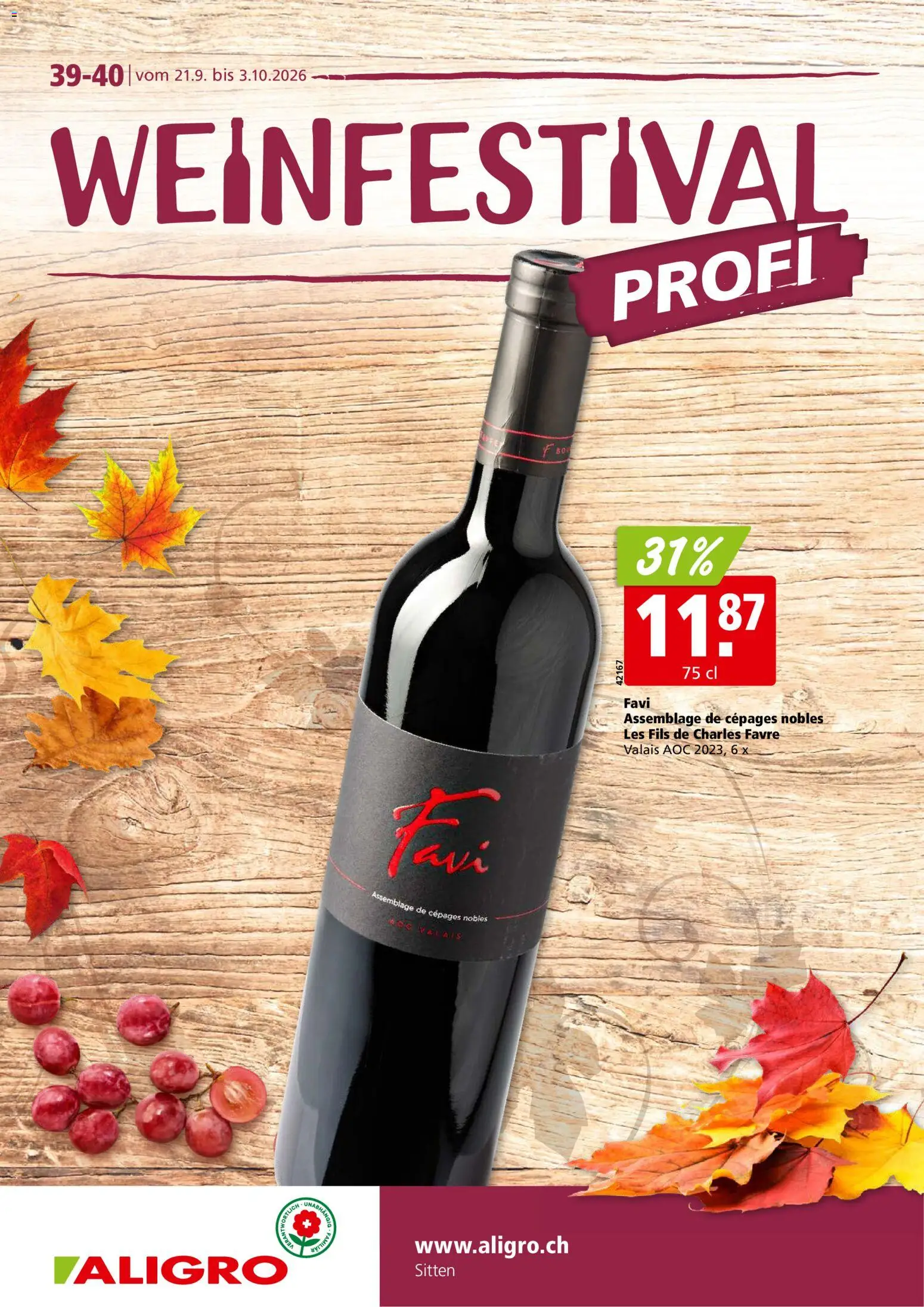 Vorschau des Merkblatts Aligro aktionen Wein Sitten vom Shop Aligro gültig von 21.09.2026 bis 03.10.2026