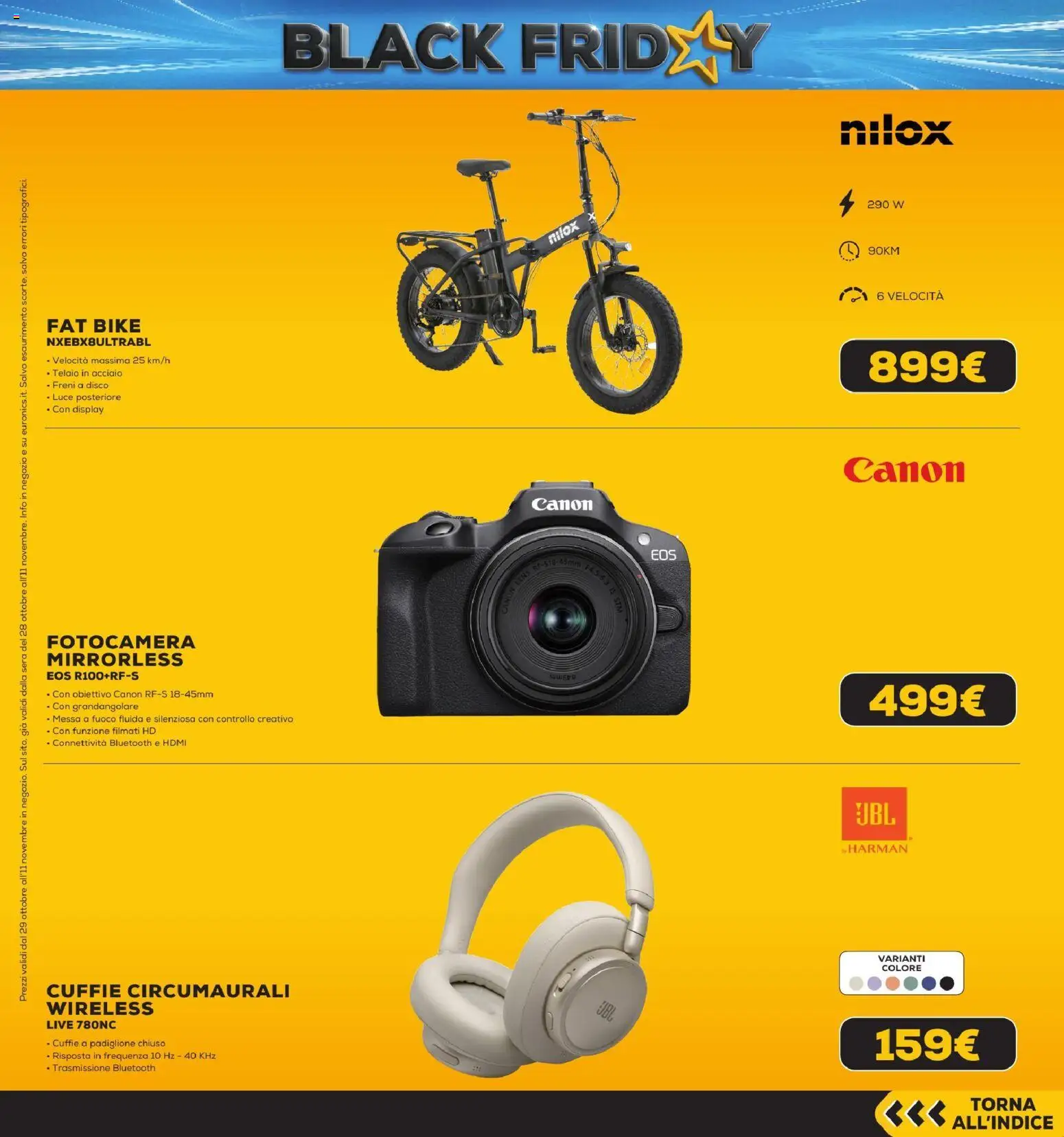 Anteprima dell'opuscolo Euronics Black Friday dal negozio Euronics valido da 29/10/2026 - Disco, Fotocamera, Cuffie