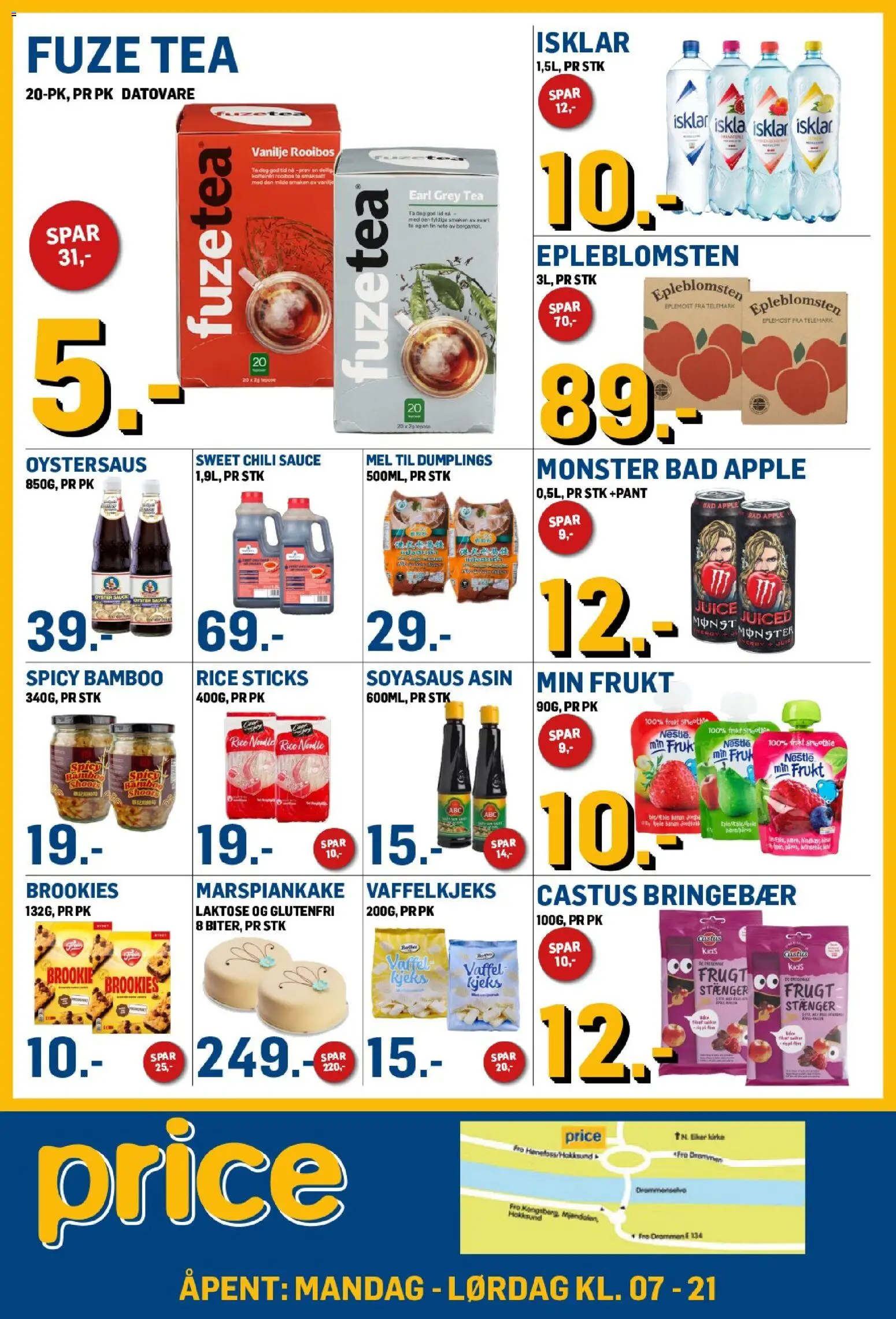 Forhåndsvis Price Lagerbutikk kundeavis fra butikk Price Lagerbutikk gyldig fra 23/09/2026 - Monster, Frukt, Chili, Juice, Mel, Dumplings, Bad, Vanilje