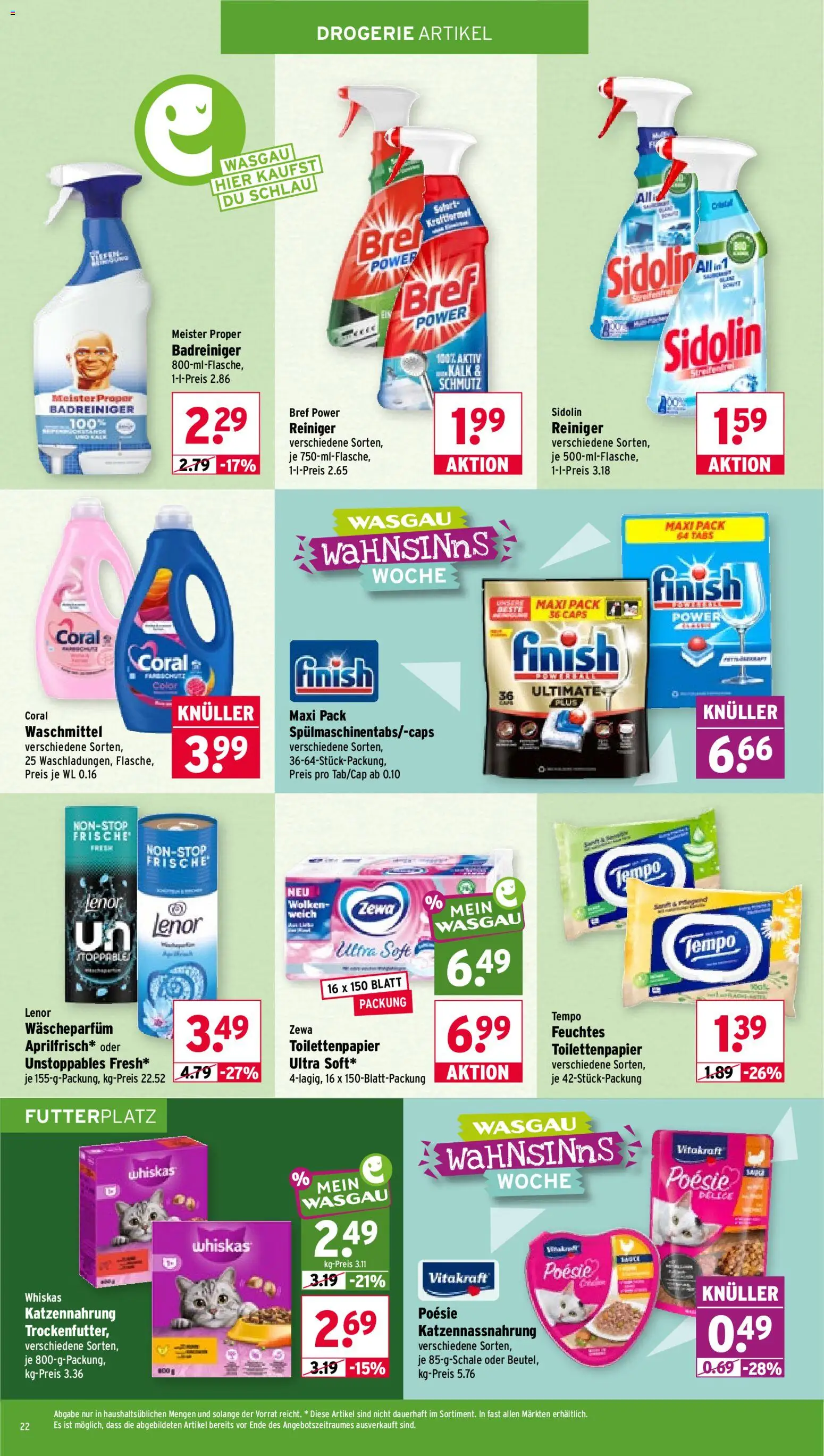 Vorschau von dem Prospekt des Geschäftes Wasgau, gültig ab dem 26.10.2026 - Toilettenpapier, Kalk, Waschmittel, Tempo, Lenor, Coral, Zewa, Whiskas