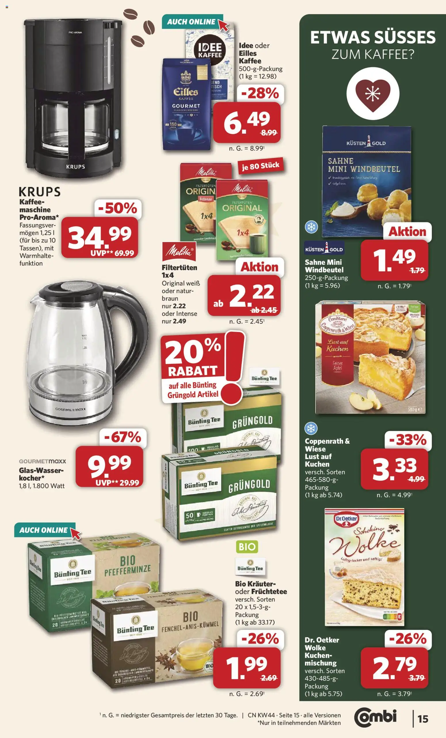 Vorschau von dem Prospekt des Geschäftes Combi, gültig ab dem 26.10.2026 - Kaffee, Kuchen, Äpfel, Tee, Tisch, Sahne, Krups, Früchtetee