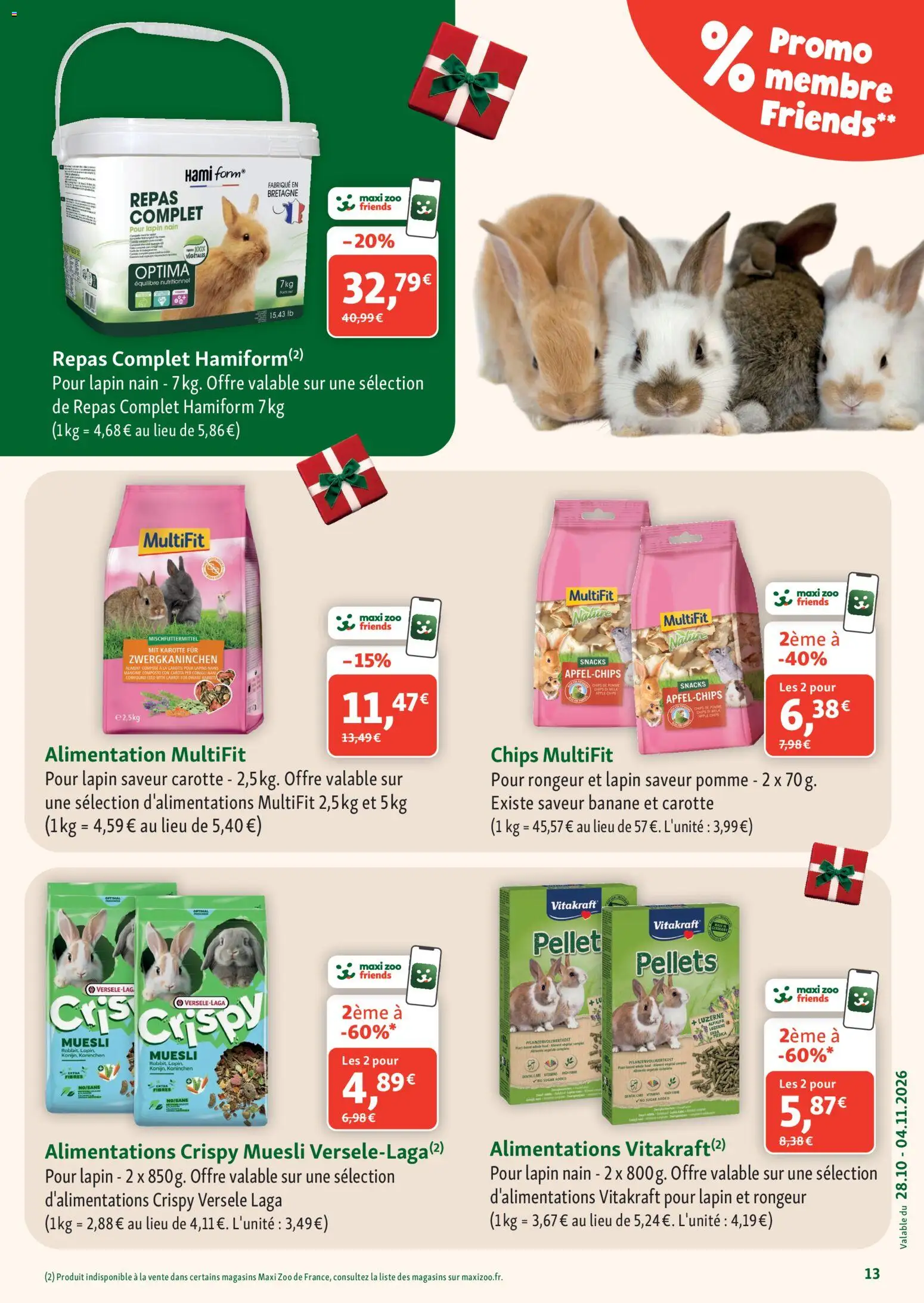Prévisualisation de Maxi ZOO catalogue du magasin Maxi ZOO formulaire valide 28/10/2026 - Snacks, Alimentation, Lapin, Pomme, Banane, Chips, Carotte, Muesli