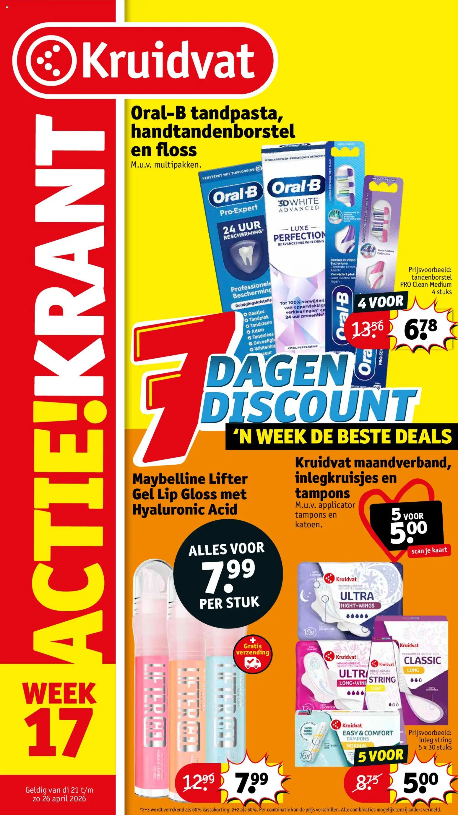 Voorbeeld van Kruidvat folder week 17 van winkel Kruidvat geldig vanaf 20-04-2026 - Kaart, La, Panty, Tandenborstel, Kan, Tampons, Gel, Inlegkruisjes