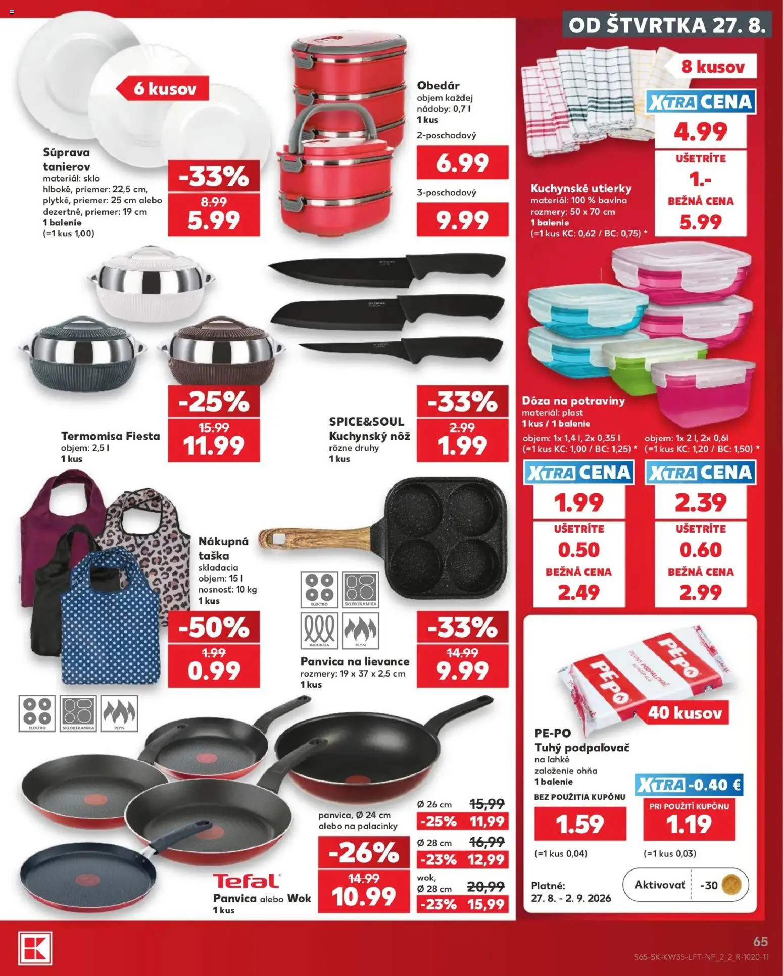 Náhľad Kaufland letáku platného od 27.08.2026 - Panvica, Taška, Kuchynské utierky, Utierky