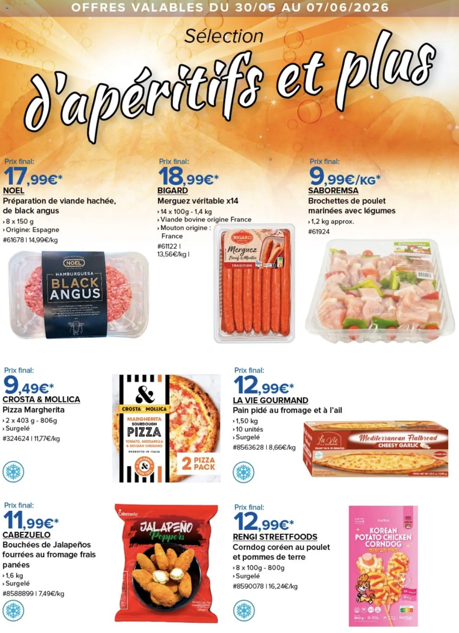 Prévisualisation de Costco Sélection d'apéritifs et plus du magasin Costco formulaire valide 30/05/2026 - Pizza, Poulet, Mozzarella, Merguez, Viande, Pommes, Pizza margherita, Viande bovine