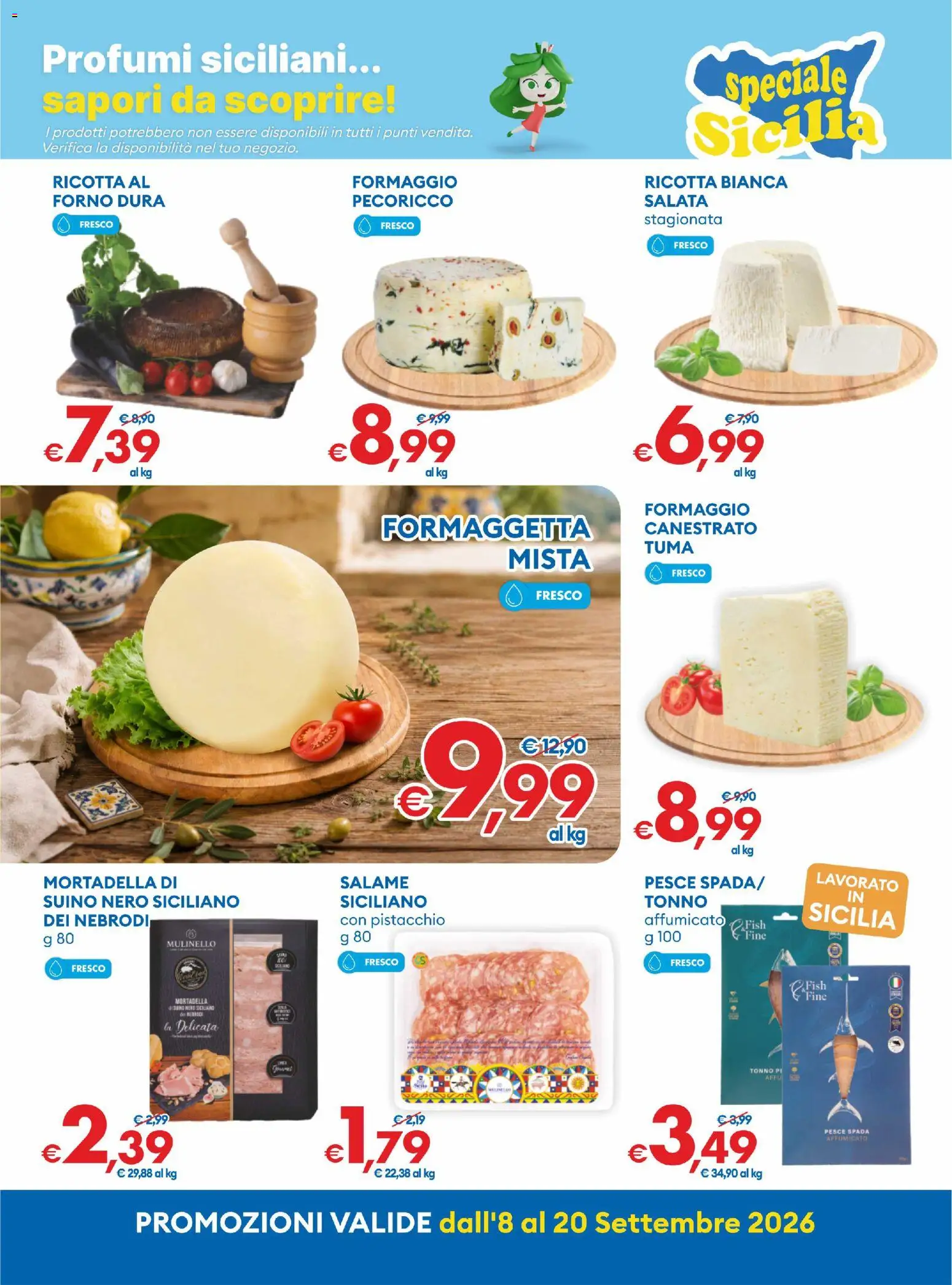 Anteprima dell'opuscolo MD Discount volantino dal negozio MD Discount valido da 08/09/2026 - Forno, Pesce spada, Formaggio, Tonno, Ricotta, Pistacchio, Profumi, Suino