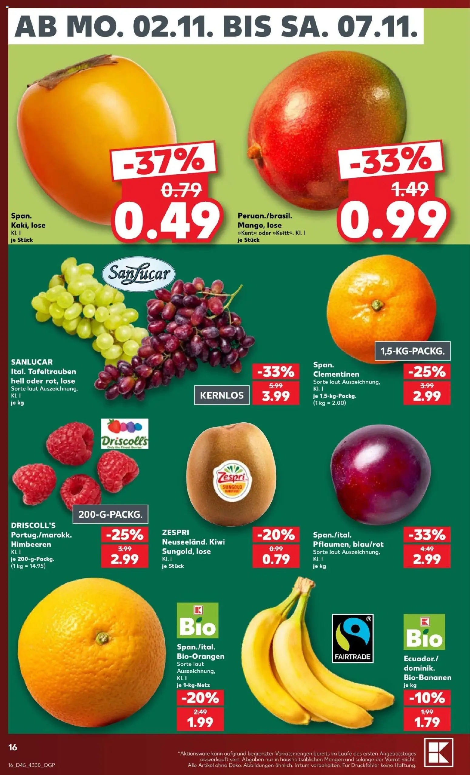 Vorschau von dem Prospekt des Geschäftes Kaufland, gültig ab dem 02.11.2026 - Kiwi, Himbeeren