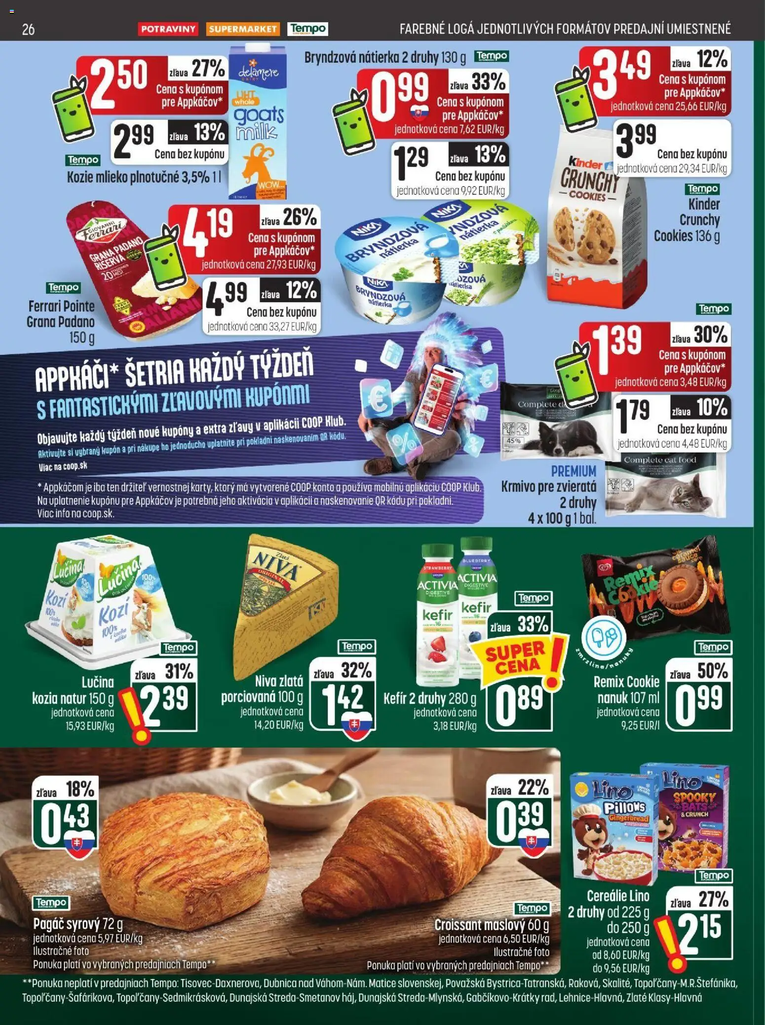 Náhľad COOP Jednota letáku platného od 29.10.2026 - Mlieko, Kinder, Kefír, Niva, Grana Padano, Nanuk, Nátierka, Mlieko plnotučné