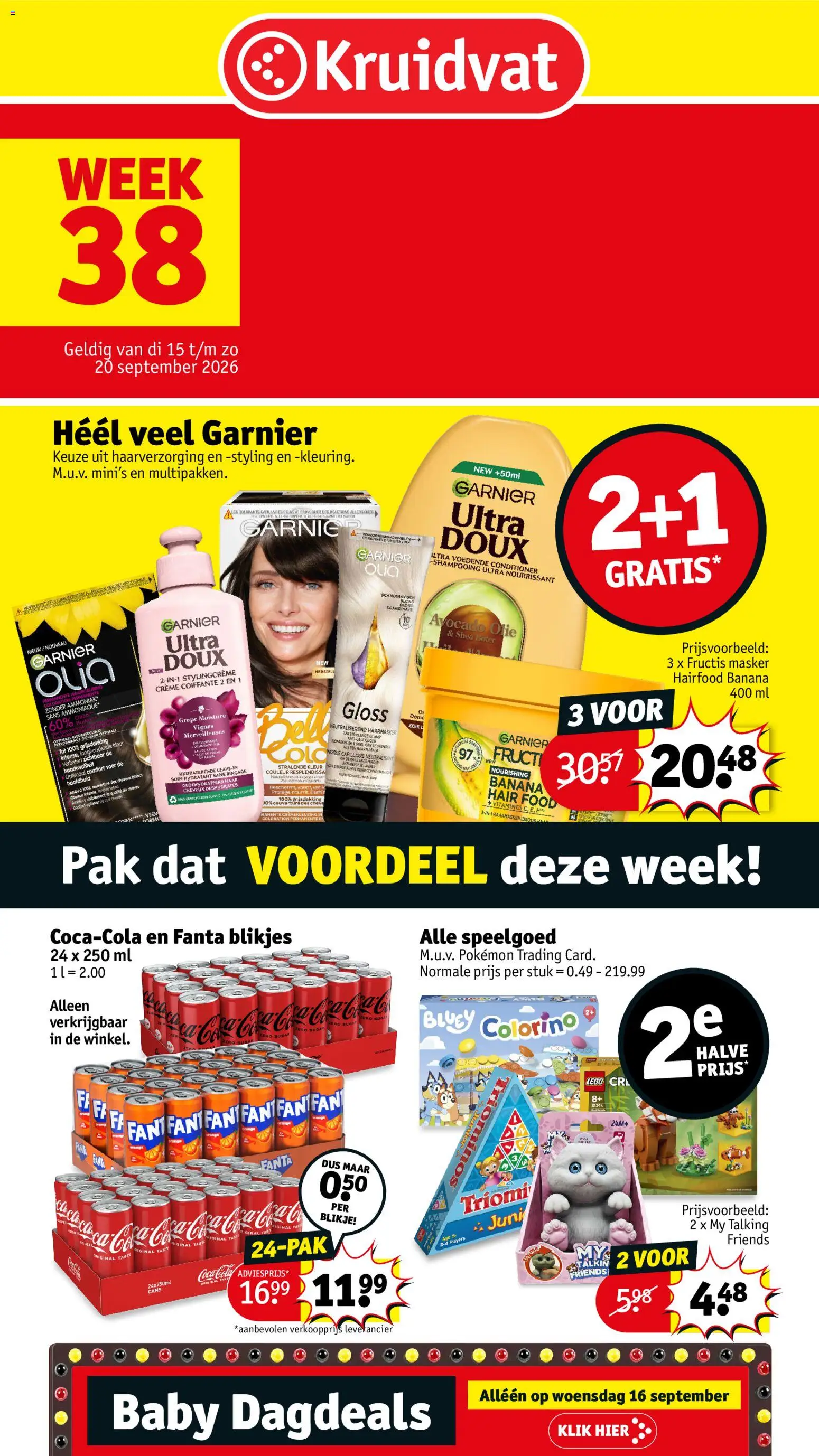 Voorbeeld van Kruidvat folder week 38 van winkel Kruidvat geldig vanaf 14/09/2026 - Speelgoed, Avocado, Tas, Conditioner, Boter, Masker, Olie, Haarmasker