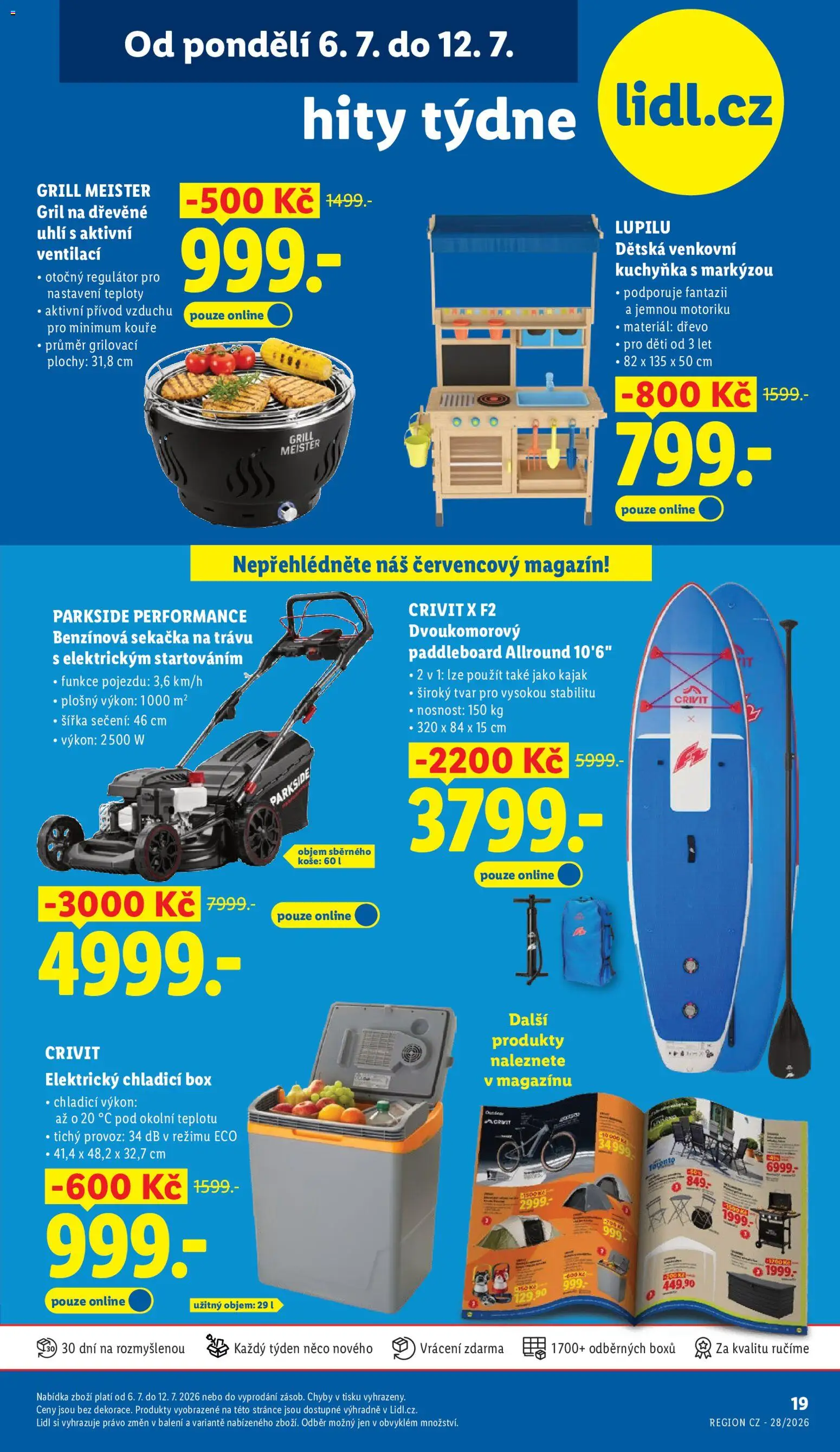 Náhled nabídky: Lidl Lidl leták - Hity týdne platný od 06.07.2026 - Parkside, Paddleboard, Gril, Box, Chladicí box, Kuchyňka, Sekačka, Dřevěné uhlí