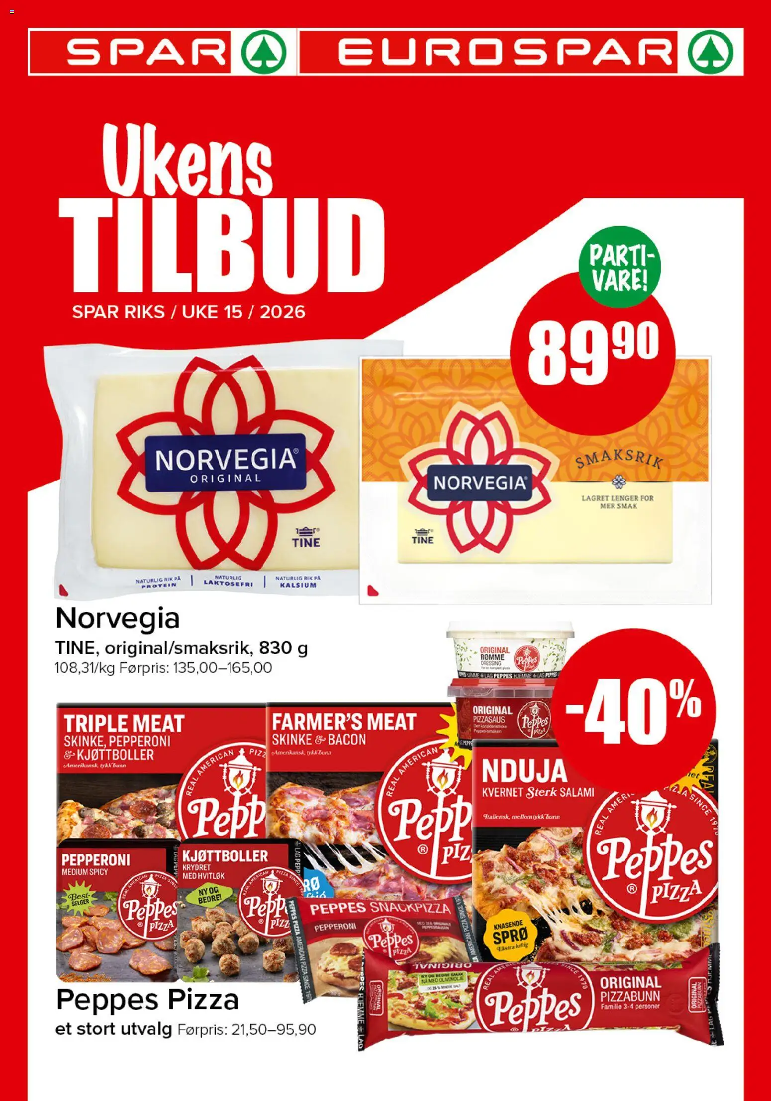 Forhåndsvis Spar kundeavis fra butikk Spar gyldig fra 07/04/2026 - Pizzabunn, Olivenolje, Nduja, Peppes pizza, Rømme, Kjøttboller, Protein, Hvitløk