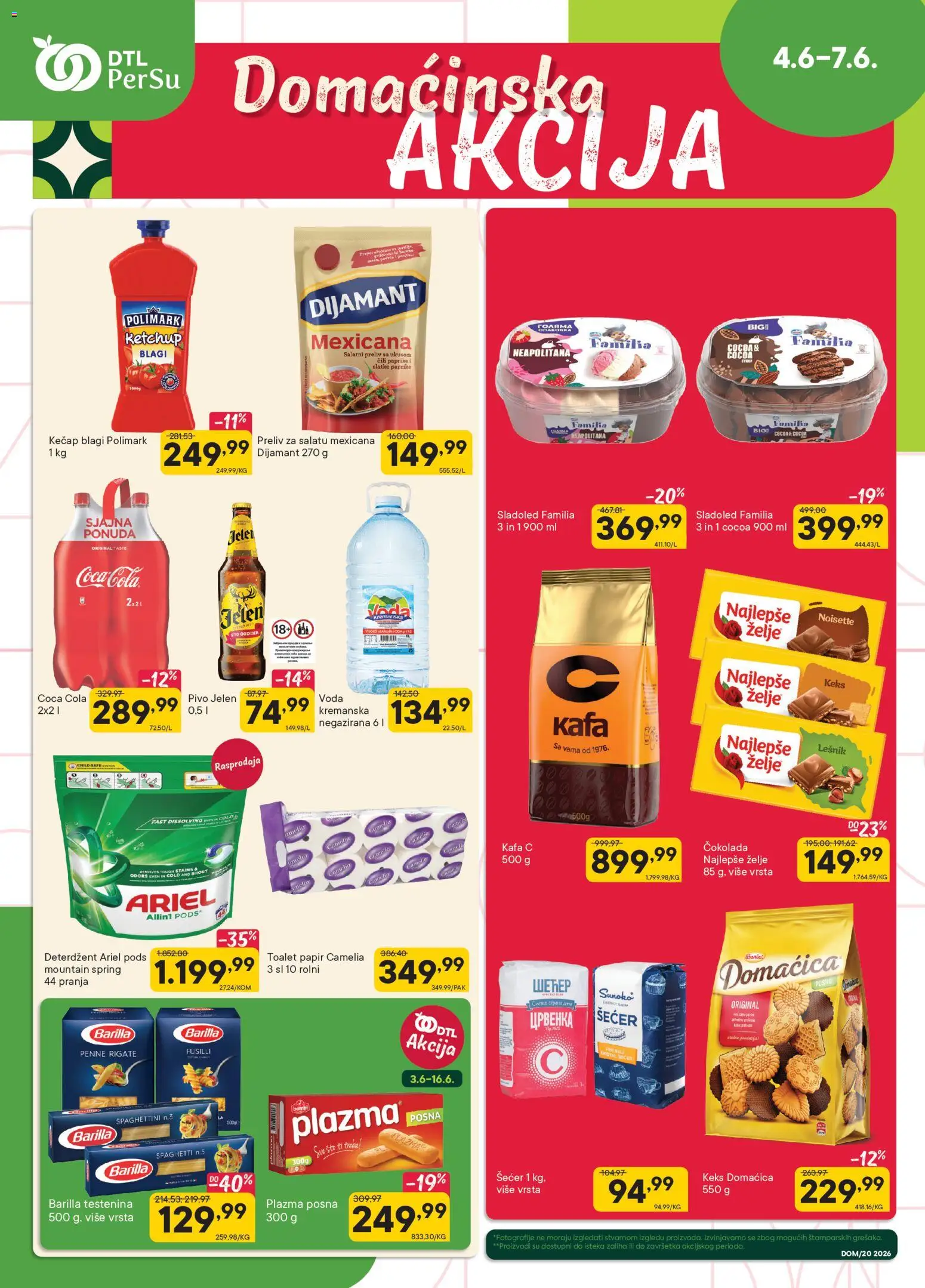 Pregled PerSu kataloga - važi od 04.06.2026 - Kafa, Ariel, Keks, Testenina, Barilla, Čili, Barilla testenina, Plazma