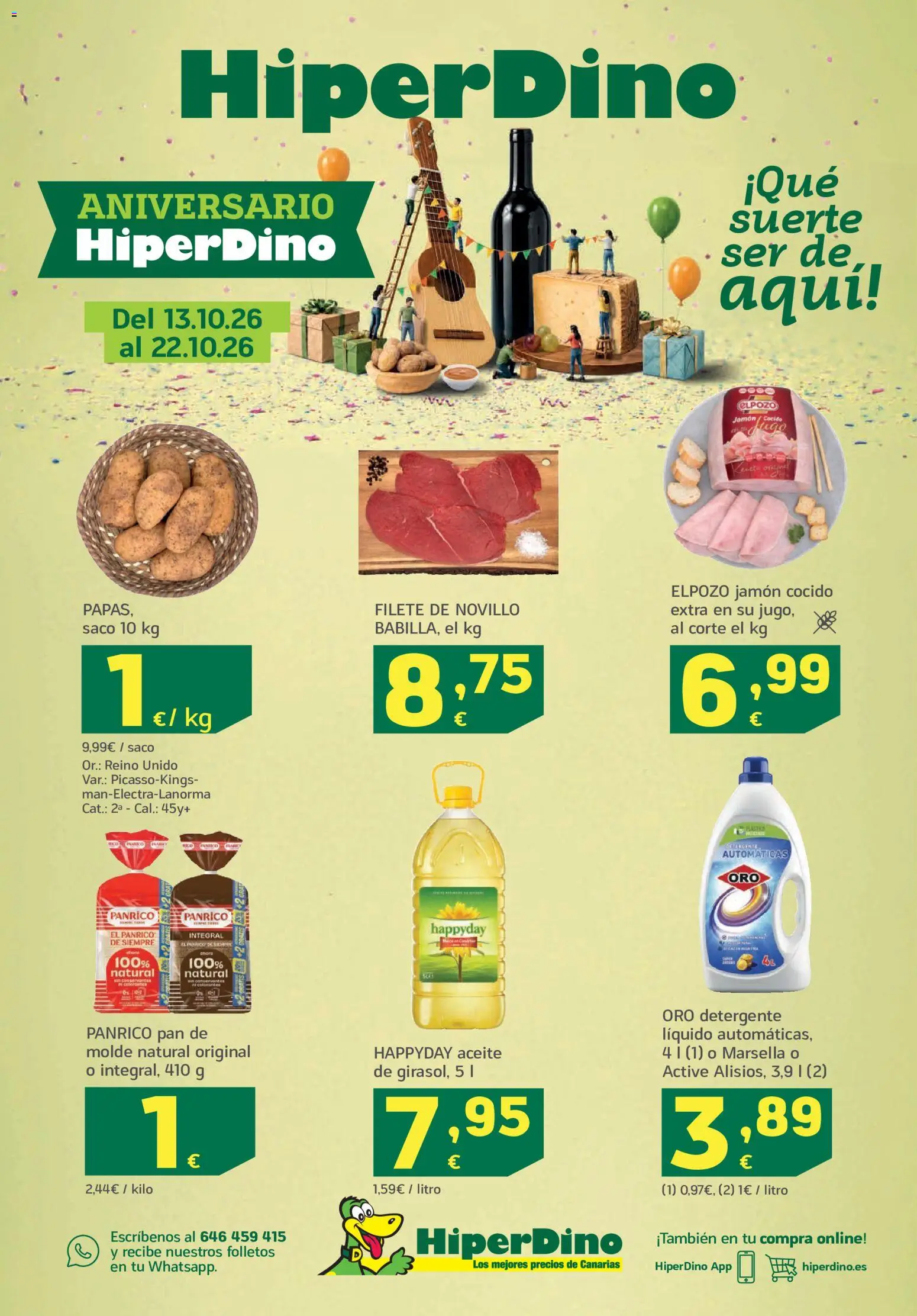 Vista previa del folleto de la tienda HiperDino válido desde el 13/10/2026 - Jamón, Pan, Aceite, Detergente, Jamón cocido, Filete