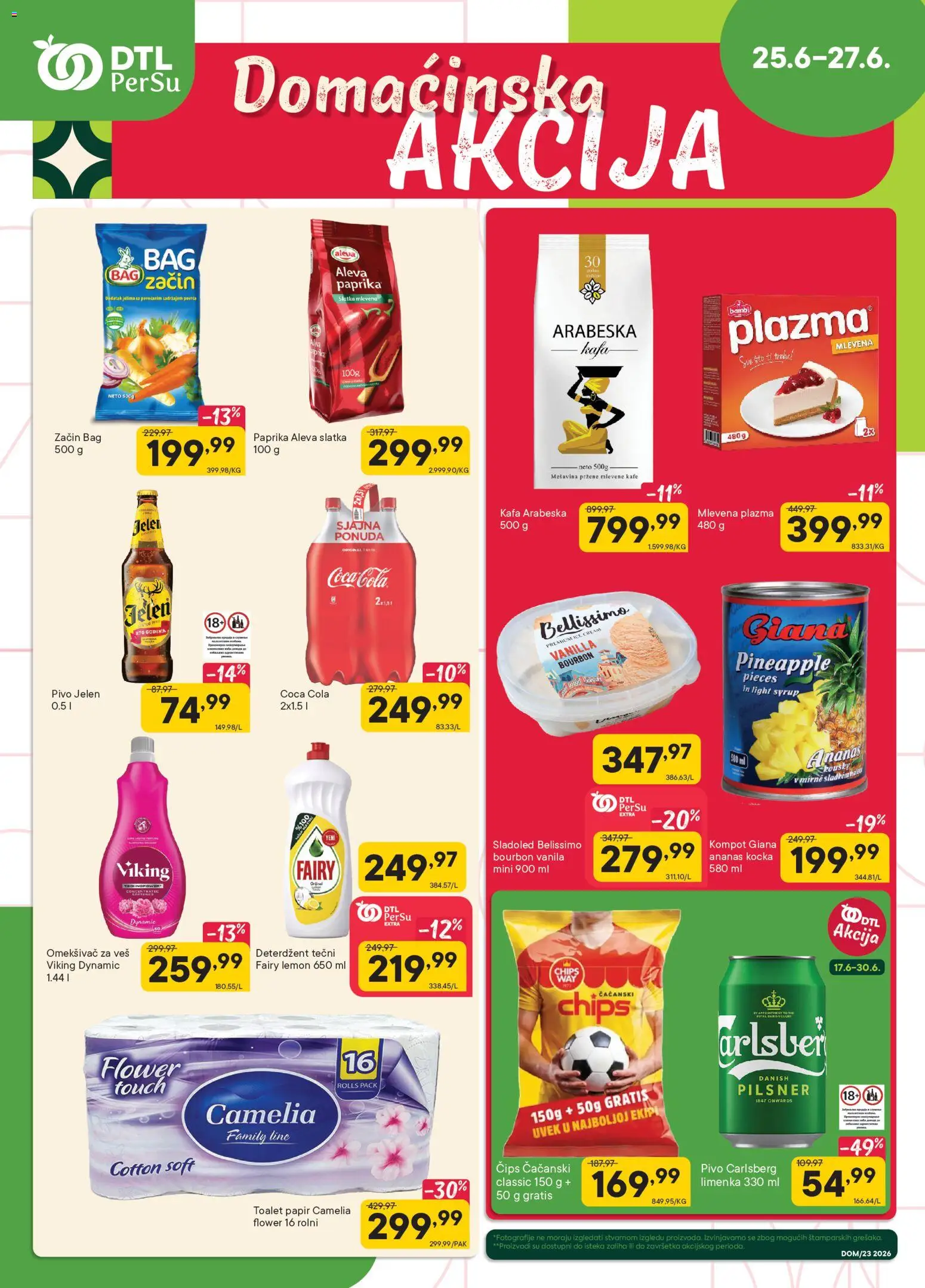 Pregled PerSu kataloga - važi od 25.06.2026 - Coca Cola, Sladoled, Kafa, Sto, Carlsberg, Toalet papir, Deterdžent, Omekšivač