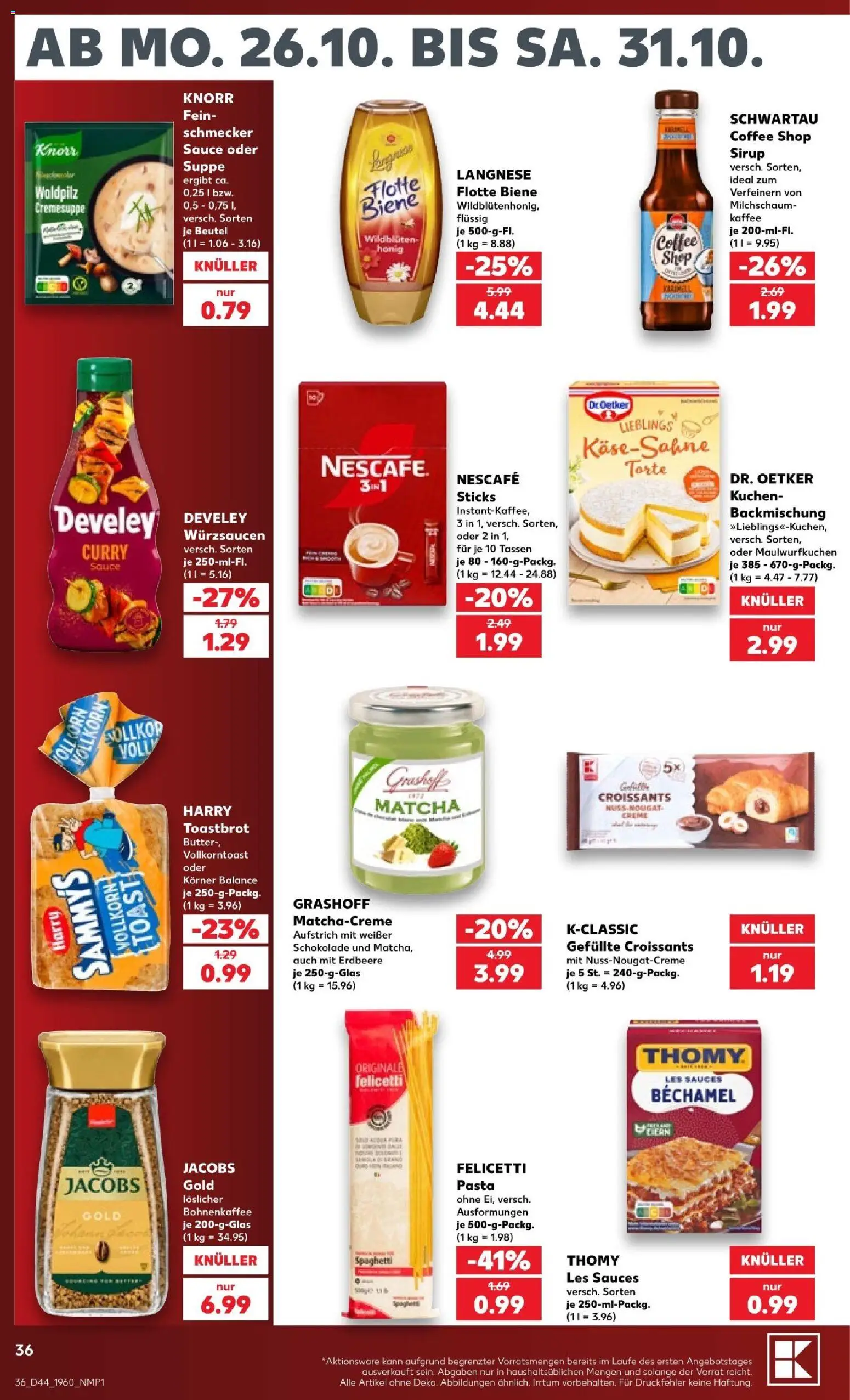 Vorschau von dem Prospekt des Geschäftes Kaufland, gültig ab dem 24.10.2026 - Kaffee, Kuchen, Butter, Pasta, Spaghetti, Toast, Nescafe, Knorr