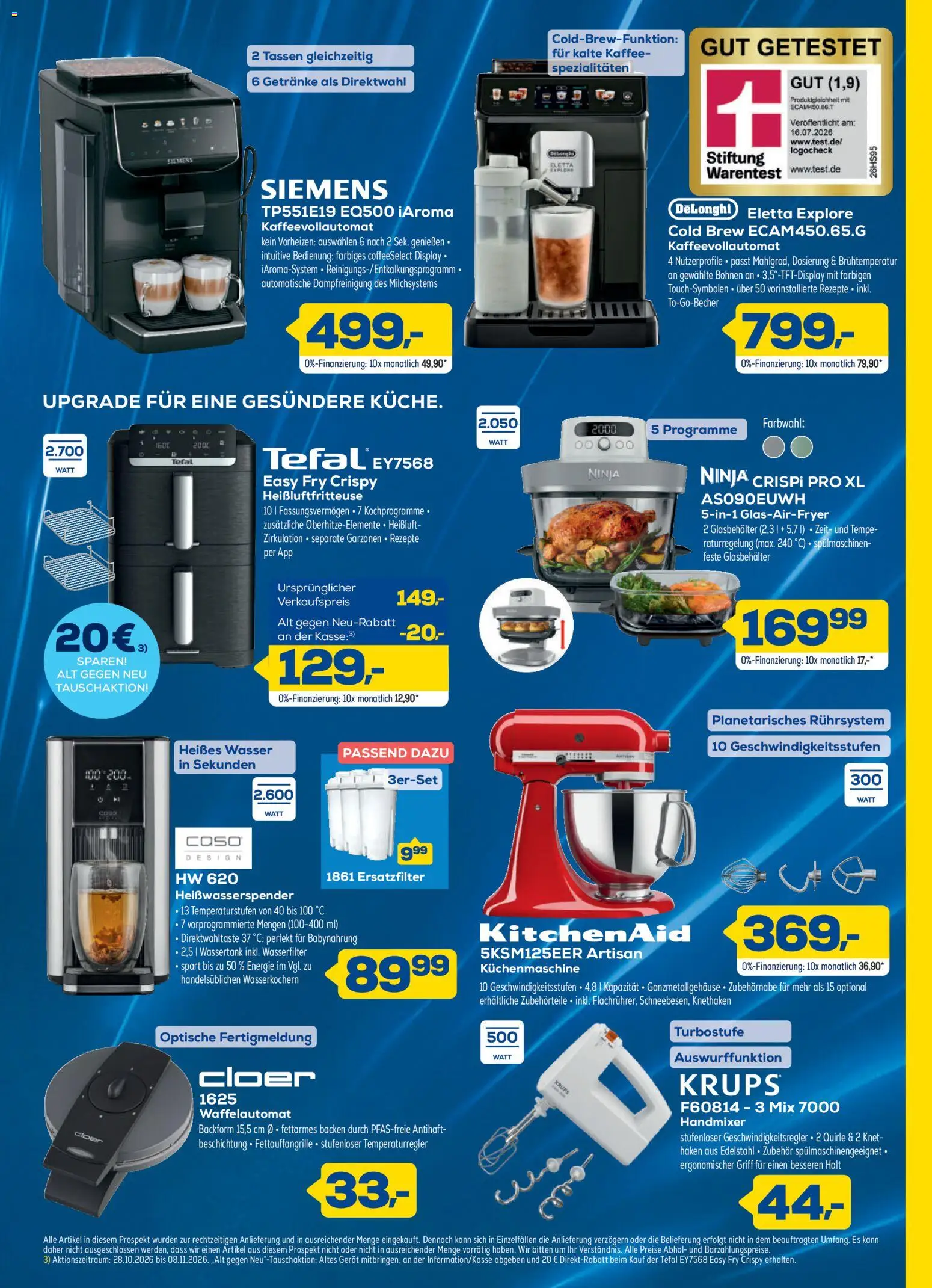 Vorschau von dem Prospekt des Geschäftes Euronics, gültig ab dem 28.10.2026 - Kaffee, Heißluftfritteuse, Kaffeevollautomat, Siemens, Handmixer, Krups, Spezialitäten, Babynahrung