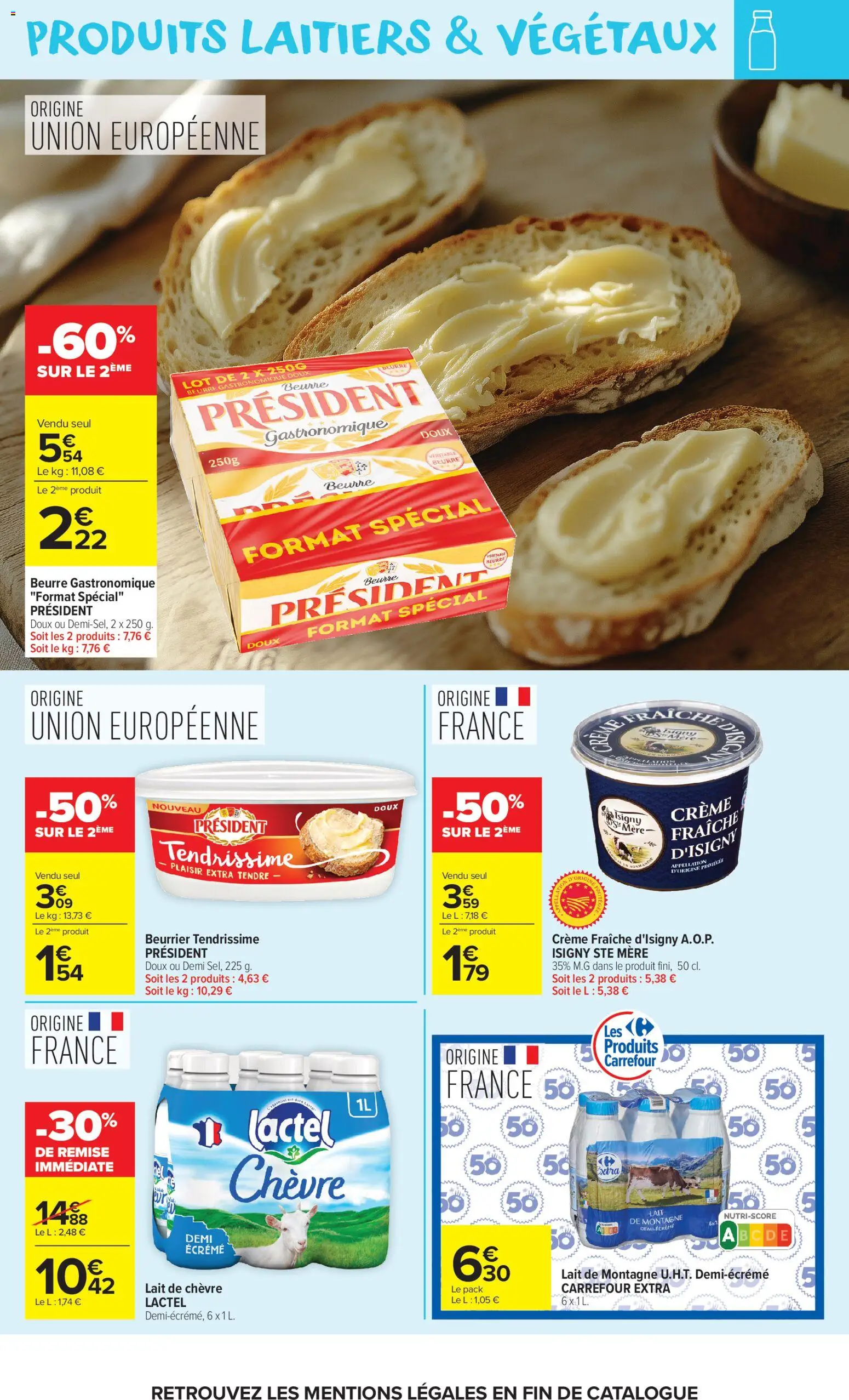 Prévisualisation de Carrefour Market catalogue du magasin Carrefour Market formulaire valide 27/10/2026 - Lait, Beurre, Crème fraiche, Crème, Produits laitiers, Lait de chèvre, Beurre gastronomique, Beurre gastronomique doux