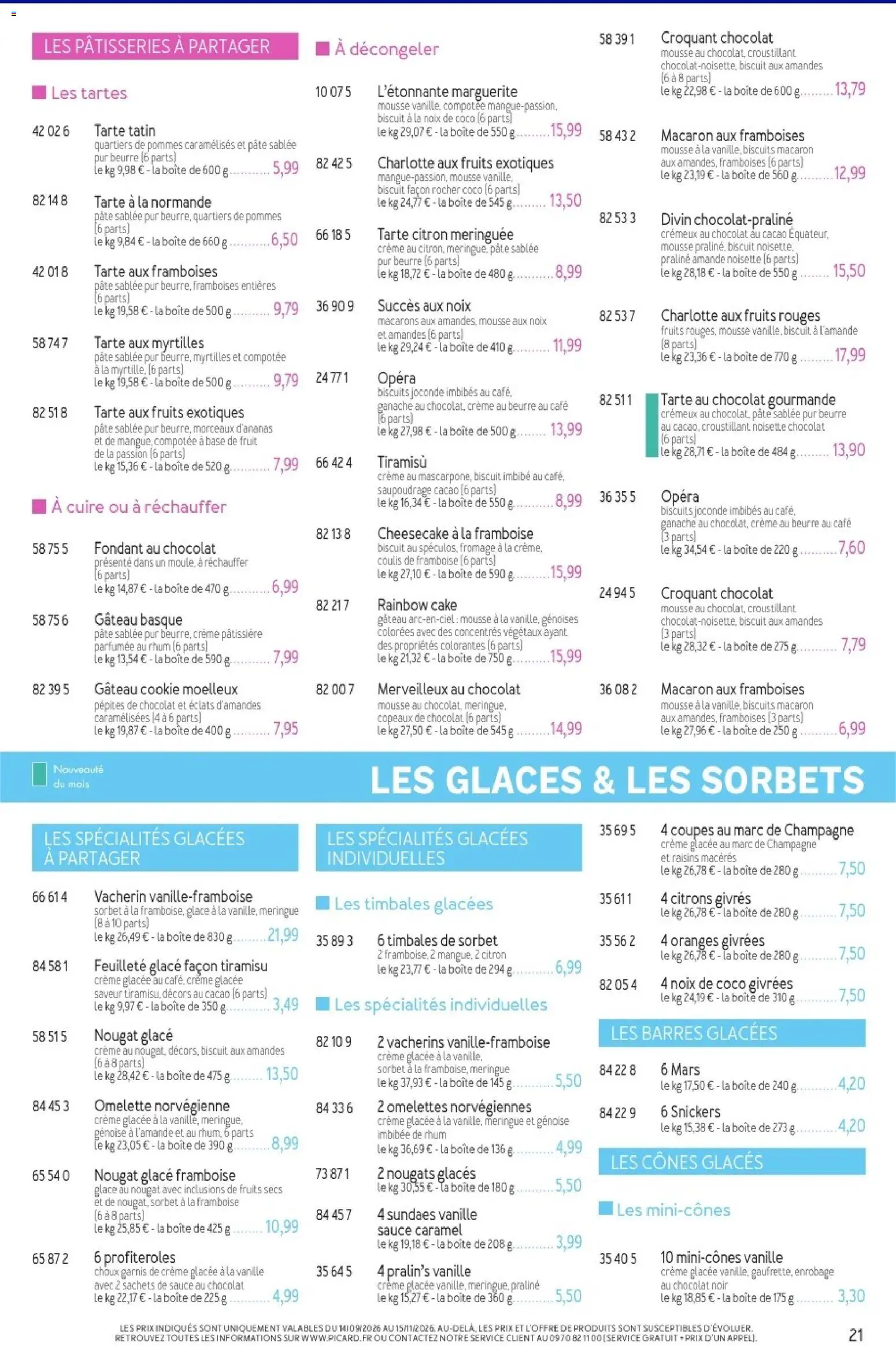 Prévisualisation de Picard - Catalogue Trimestriel du magasin Picard formulaire valide 14/09/2026 - Tiramisu, Pâte, Profiteroles, Beurre, Amandes, Raisins, Base, Omelette norvégienne