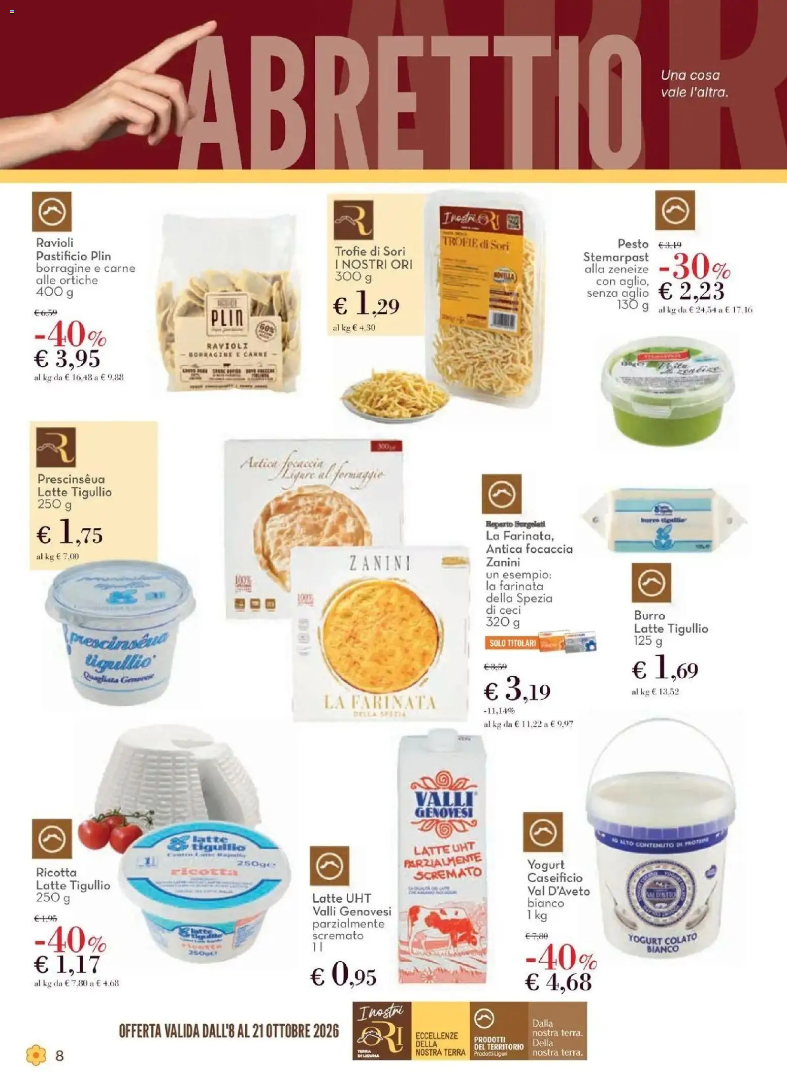 Anteprima dell'opuscolo Conad volantino Genova dal negozio Conad valido da 08/10/2026 - Focaccia, Latte, Carne, Terra, Formaggio, Ravioli, Yogurt, Aglio