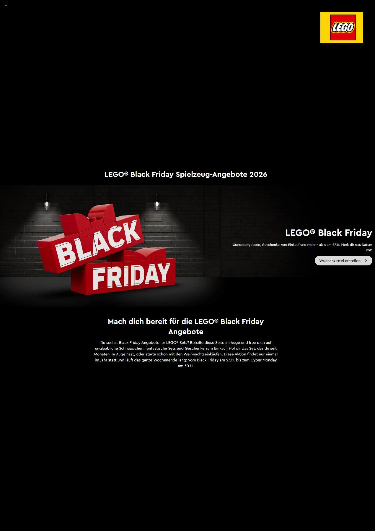 Vorschau der Angebote: Lego Lego Black Friday Ankündigung gültig ab 20.10.2026