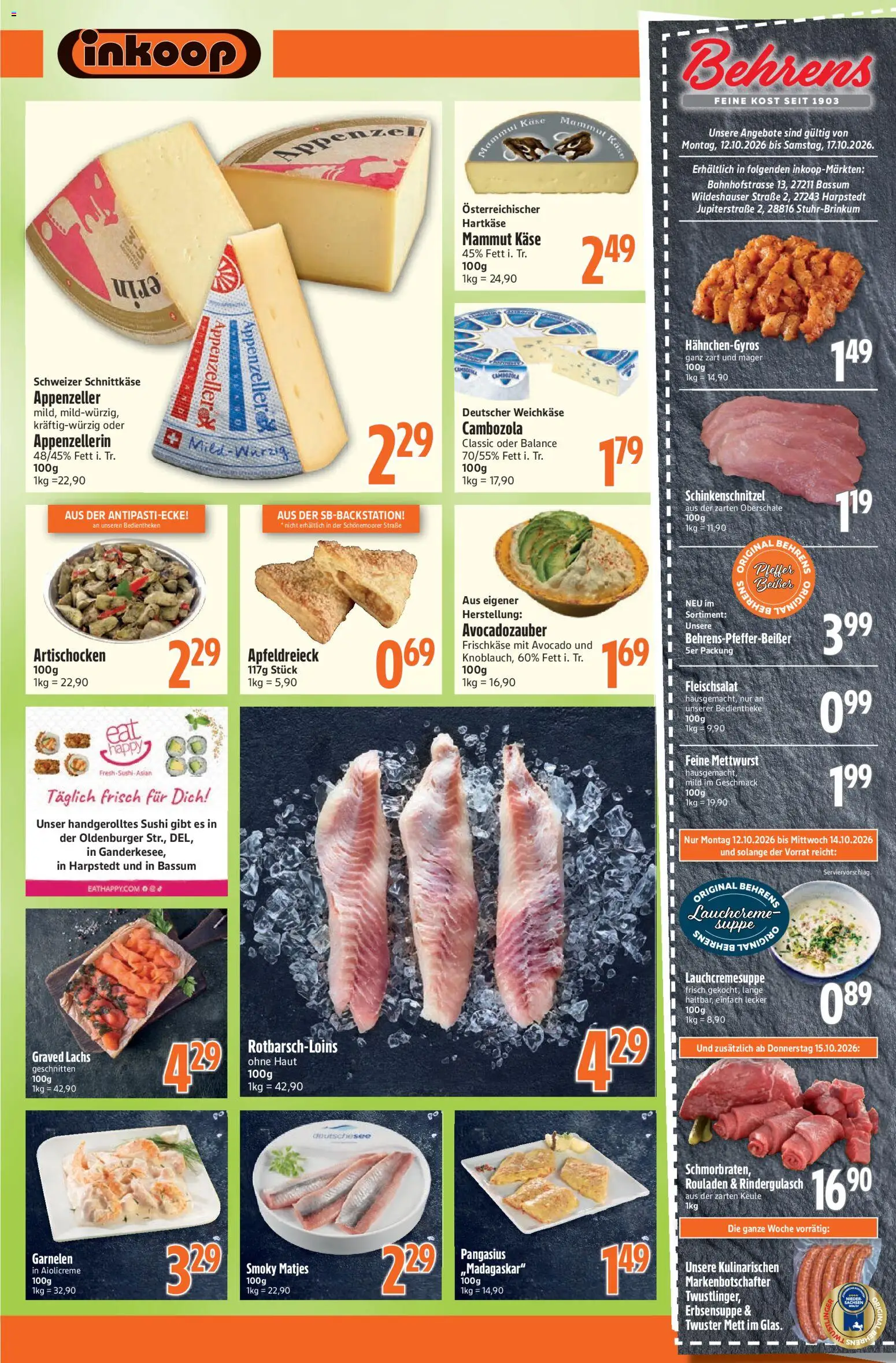 Vorschau von dem Prospekt des Geschäftes Inkoop, gültig ab dem 12.10.2026 - Käse, Avocado, Garnelen, Lachs, Rindergulasch, Frischkase