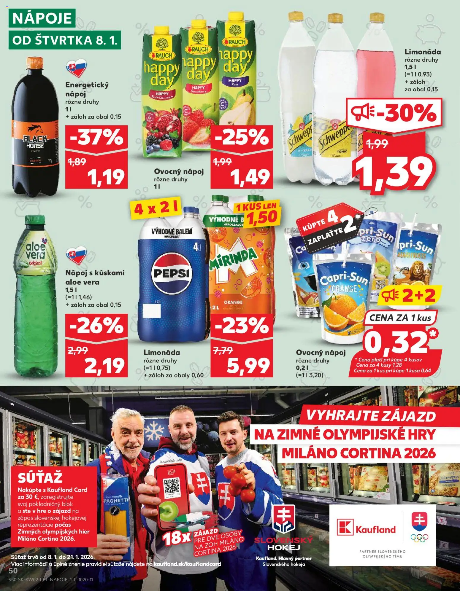 Náhľad Kaufland letáku platného od 08.01.2026 - Pepsi, Energetický nápoj, Mirinda, Nápoje