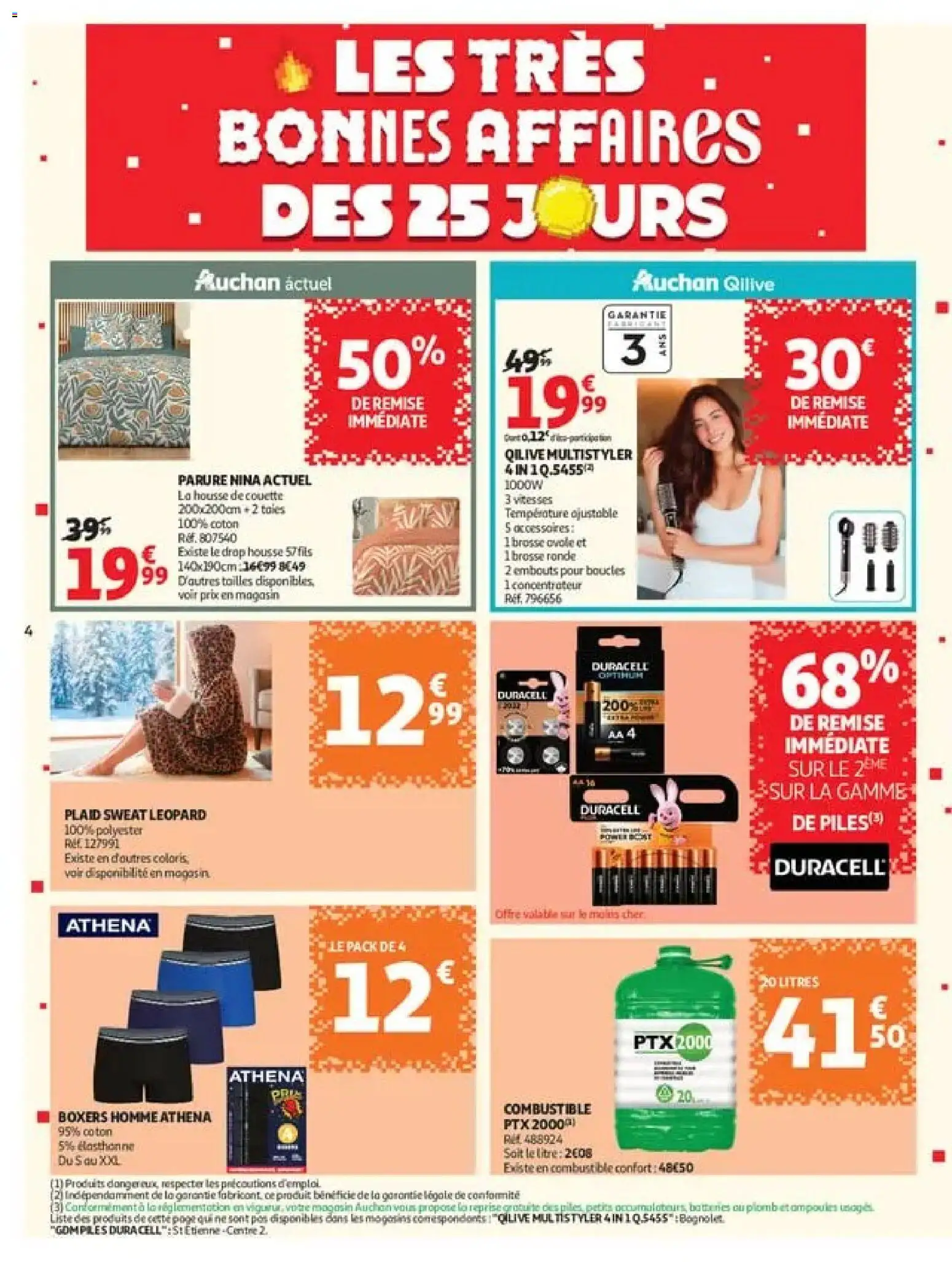 Prévisualisation de Auchan 25 jours 2 hypers du magasin Auchan formulaire valide 03/11/2026 - Housse de couette, Boxers, Drap housse, Boxers homme, Piles, Coton, Brosse, Brosse ronde