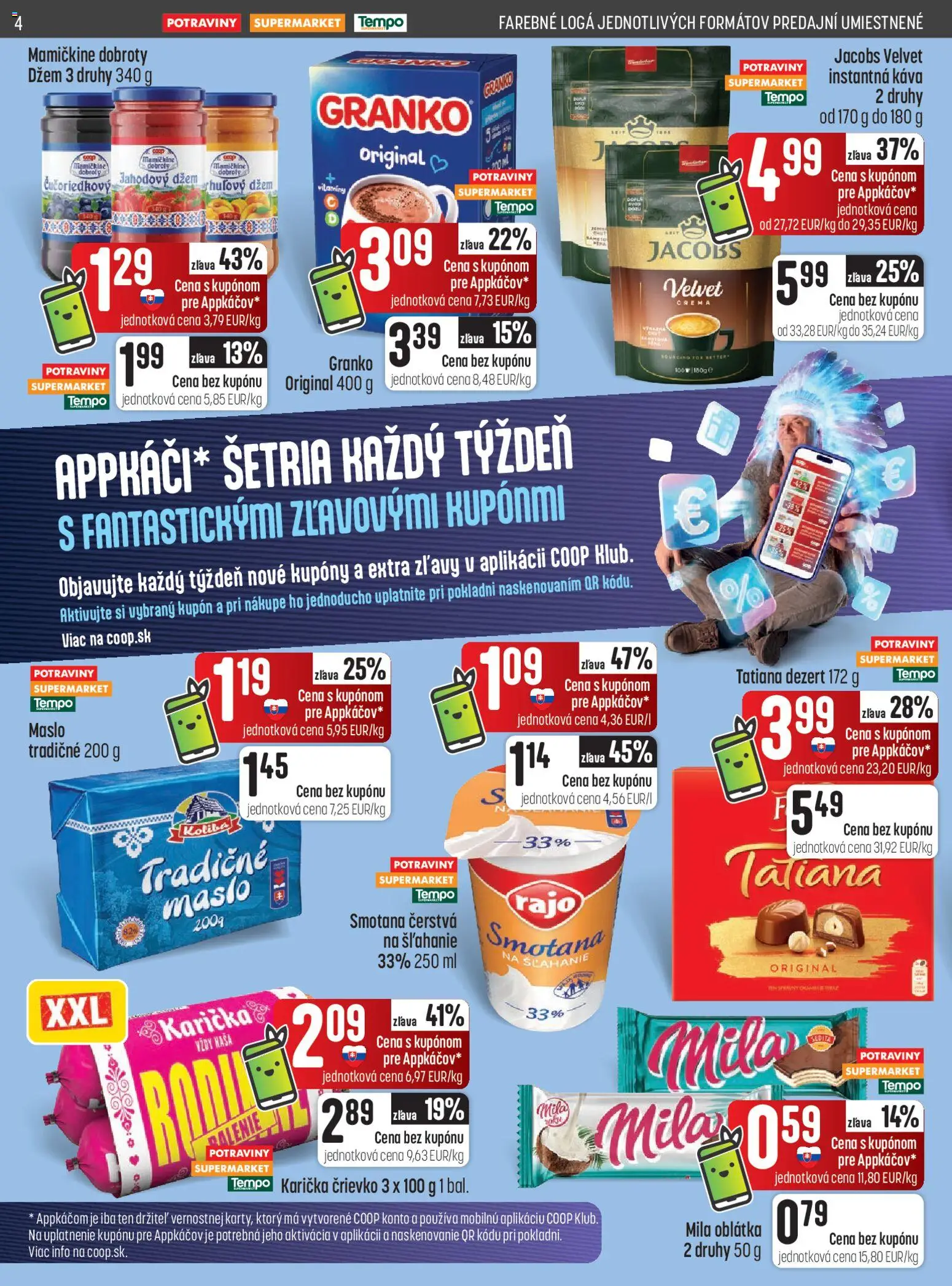 Náhľad COOP Jednota letáku platného od 01.10.2026 - Maslo, Káva, Dezert, Granko, Jacobs Velvet, Smotana, Instantná káva, Džem