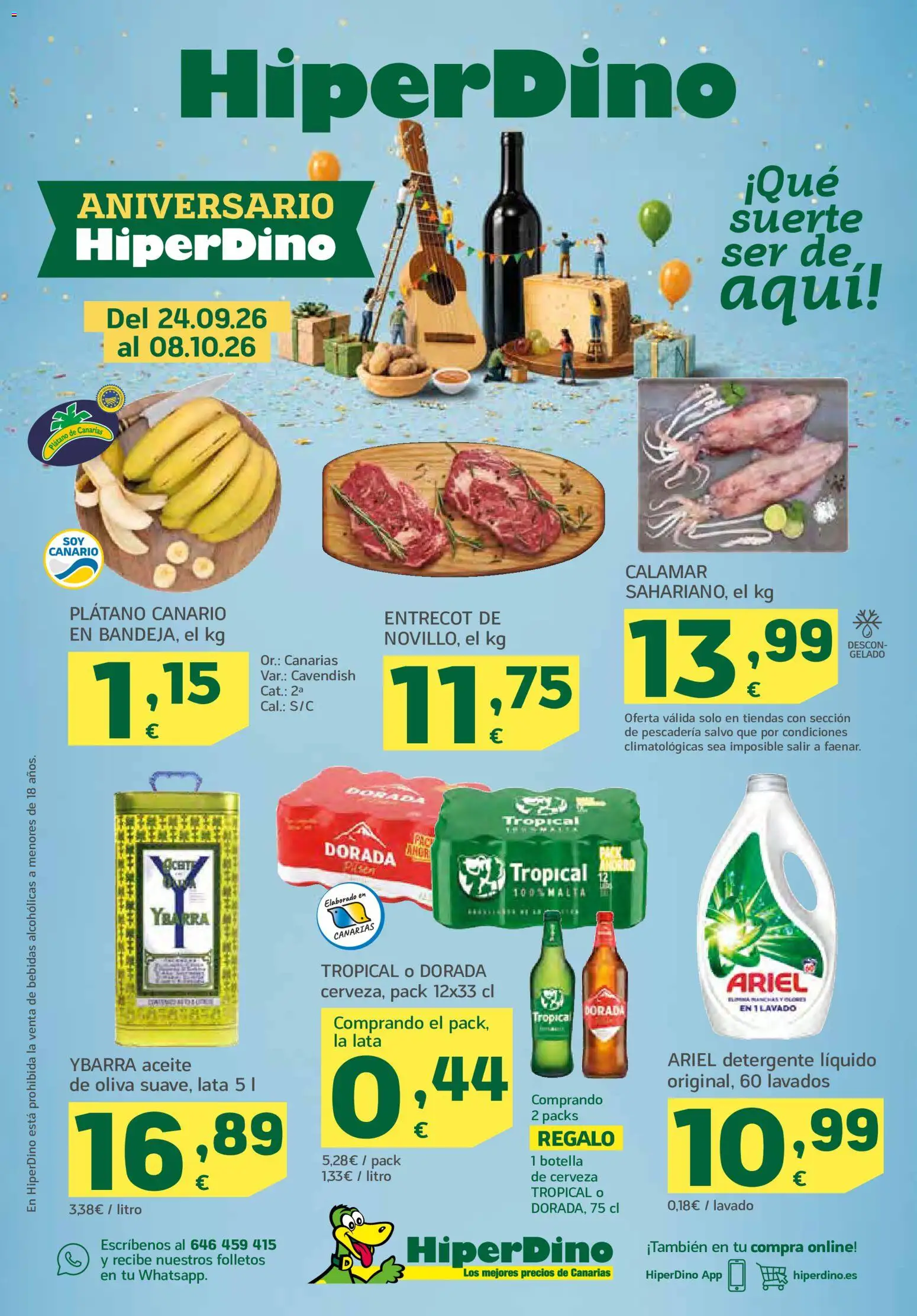 Vista previa del folleto de la tienda HiperDino válido desde el 24/09/2026 - Cerveza, Entrecot, Aceite, Bebidas, Detergente, Detergente líquido