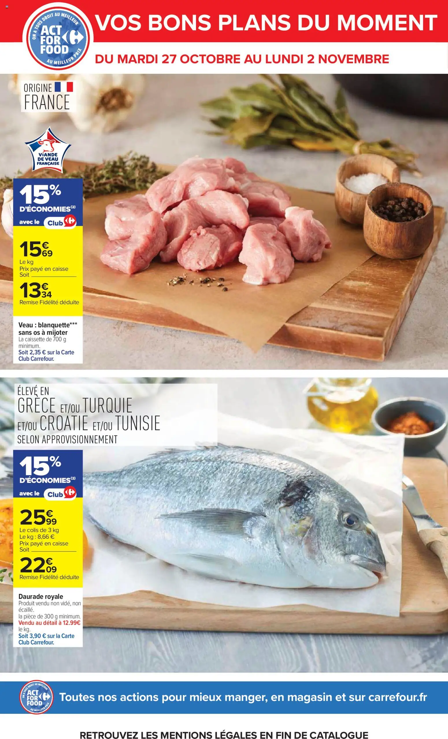 Prévisualisation de Carrefour Vos promos du quotidien du magasin Carrefour formulaire valide 27/10/2026 - Viande, Daurade, Daurade royale, Viande de veau