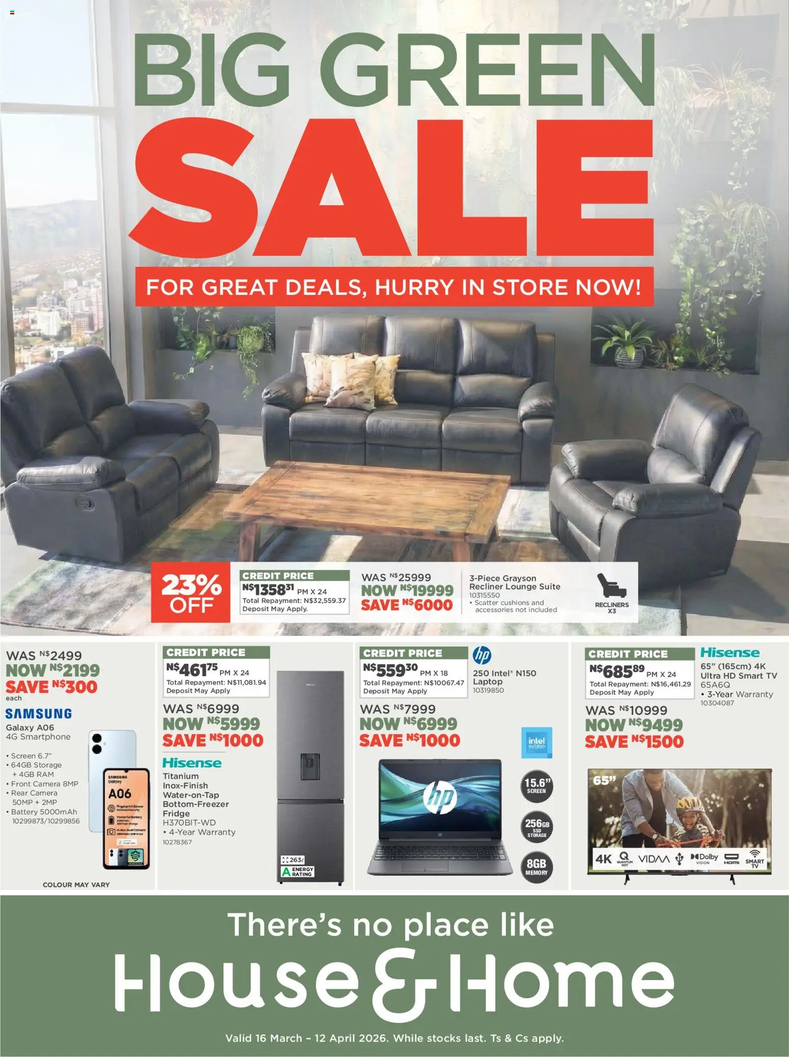Preview of House and Home flyer valid from 16/03/2026 - Laptop, Fridge, Camera, TV, Battery, Lounge suite, Smartphone