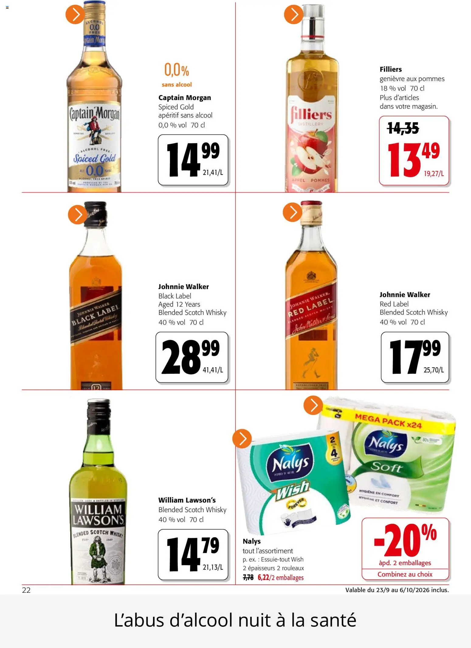 Prévisualisation de Colruyt catalogue du magasin Colruyt formulaire valide 23/09/2026 - Whisky, Captain Morgan, Apéritif, Hygiène, Pommes, Alcool