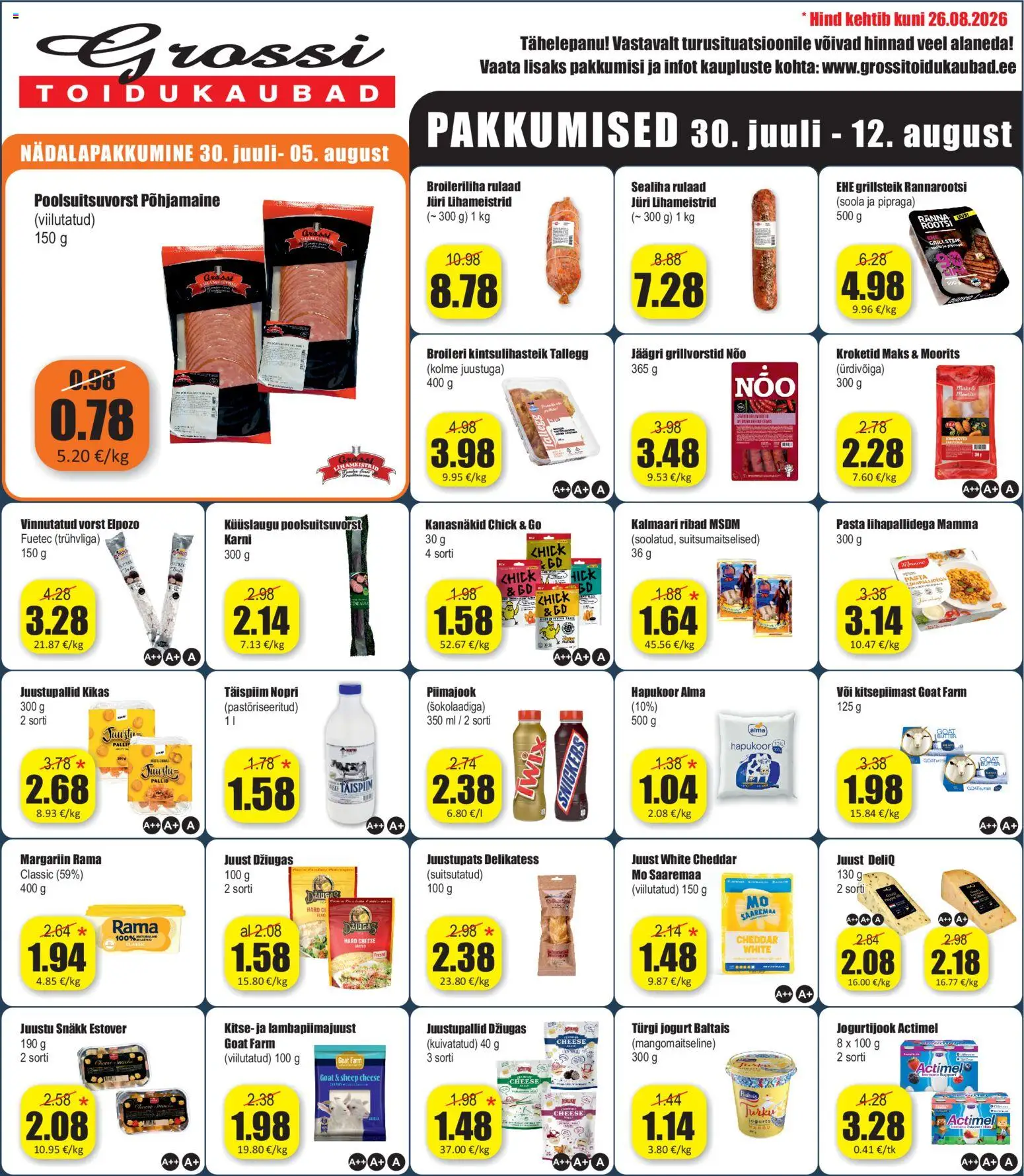 Grossi Toidukaubad kliendilehe eelvaade alates 30.07.2026