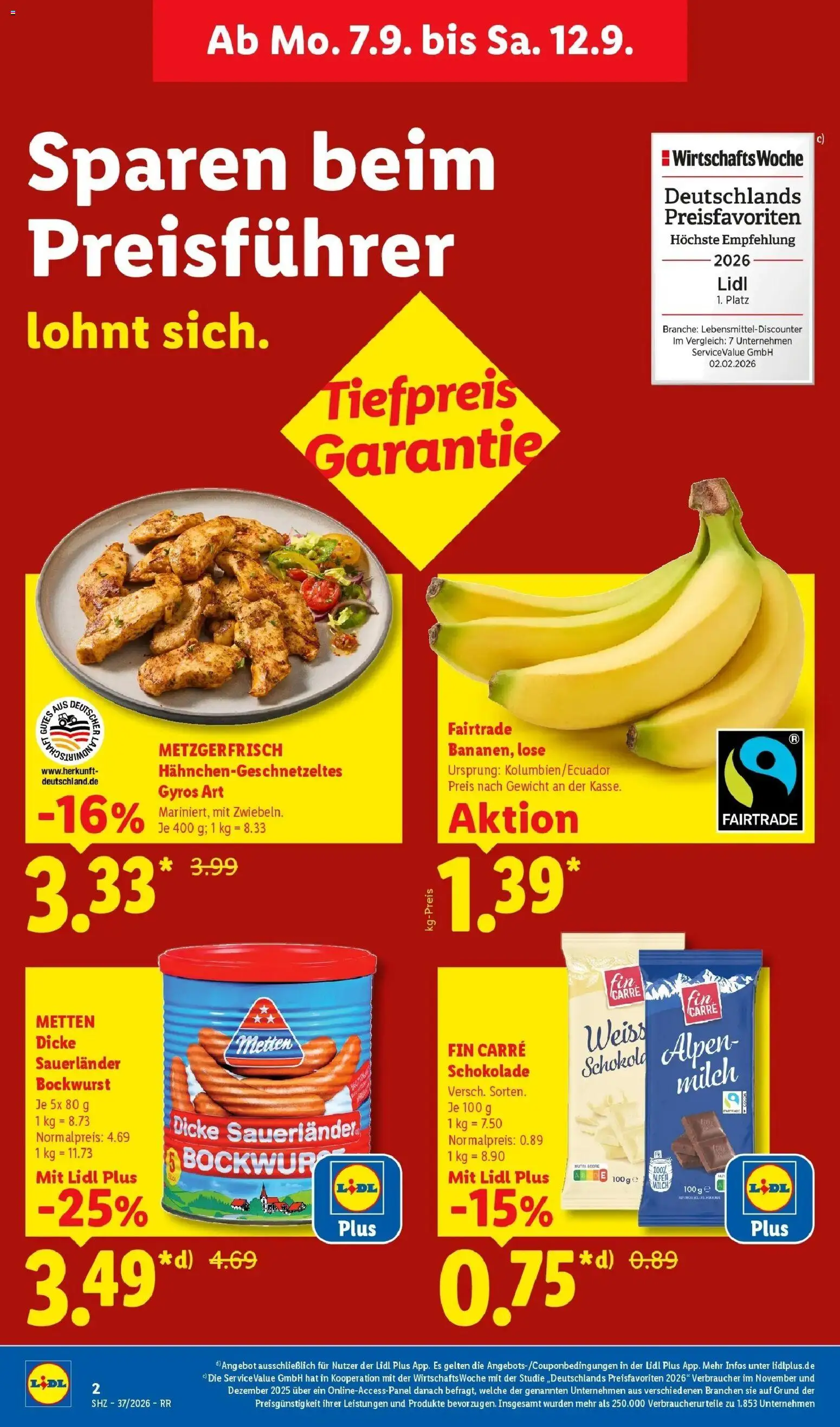 Vorschau von dem Prospekt des Geschäftes Lidl, gültig ab dem 07.09.2026 - Schokolade, Gyros, Milch, Bockwurst, Gewicht, Dicke sauerlander bockwurst