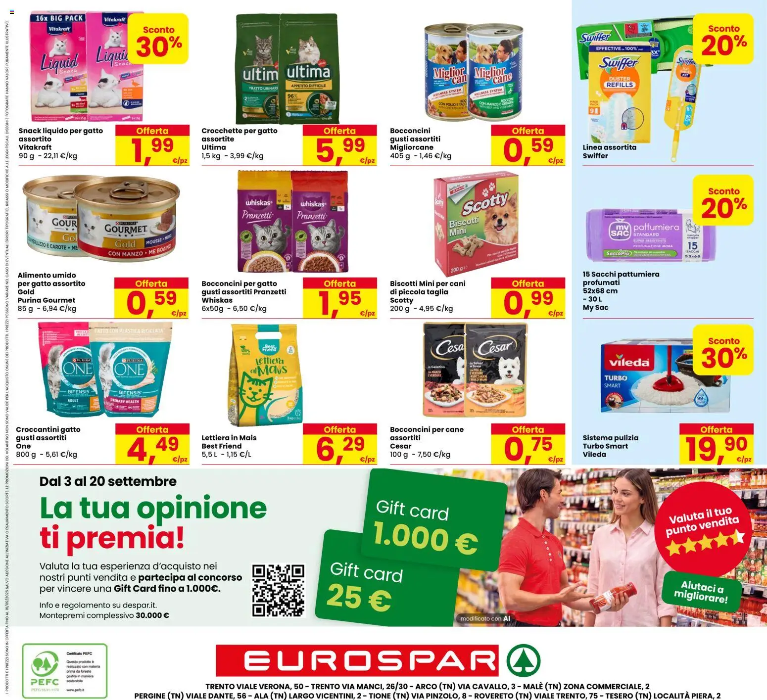 Anteprima dell'opuscolo Eurospar volantino Rovereto dal negozio Eurospar valido da 03/09/2026 - Biscotti, Pollo, Merluzzo, Manzo, Mais, Carote, Crocchette, Pattumiera