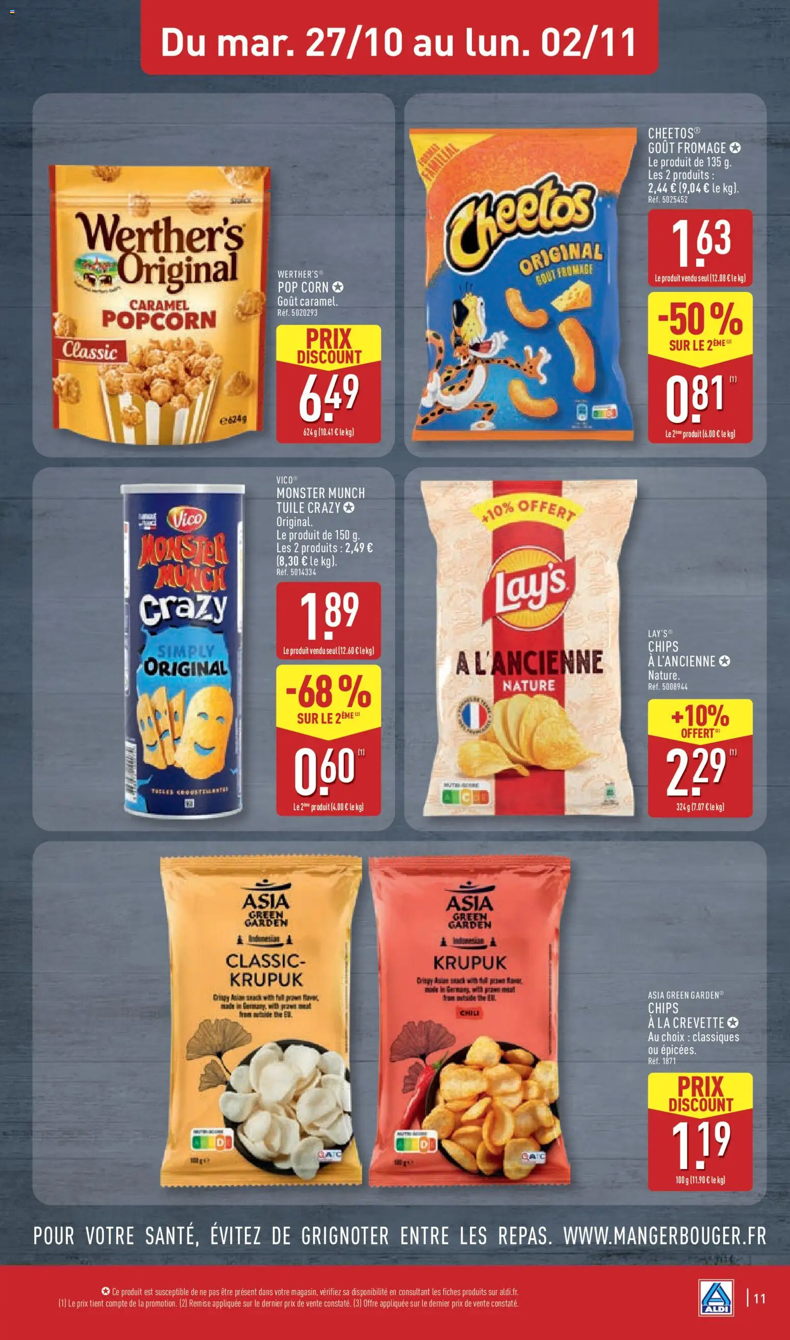 Prévisualisation de Aldi catalogue du magasin Aldi formulaire valide 27/10/2026 - Fromage, Popcorn, Crevette, Thé, Chips, Tuile, Chips à l’ancienne
