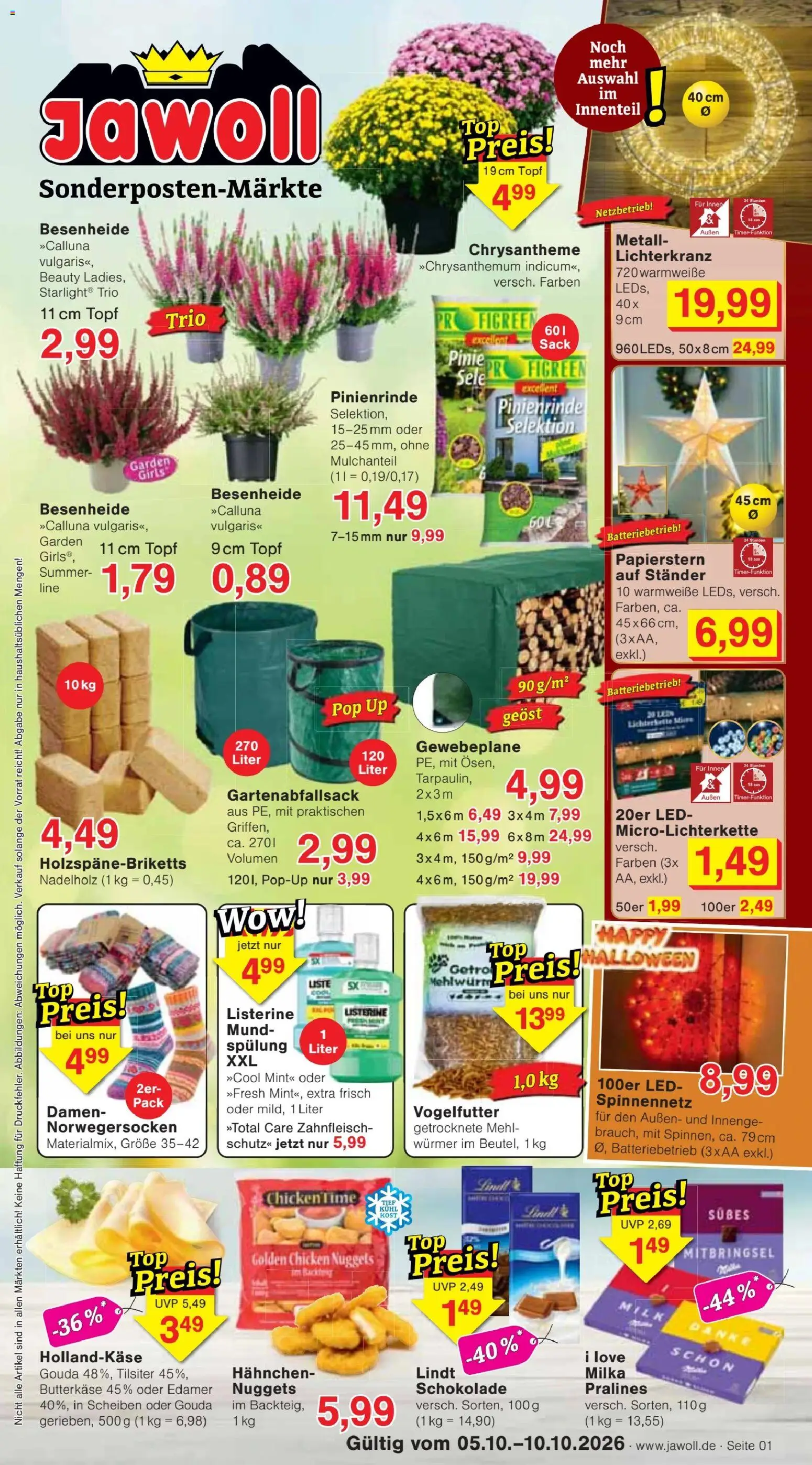 Vorschau von dem Prospekt des Geschäftes Jawoll, gültig ab dem 05.10.2026 - Schokolade, Lindt, Milka, Mehl, Gouda, Edamer, Spülung, Hahnchen